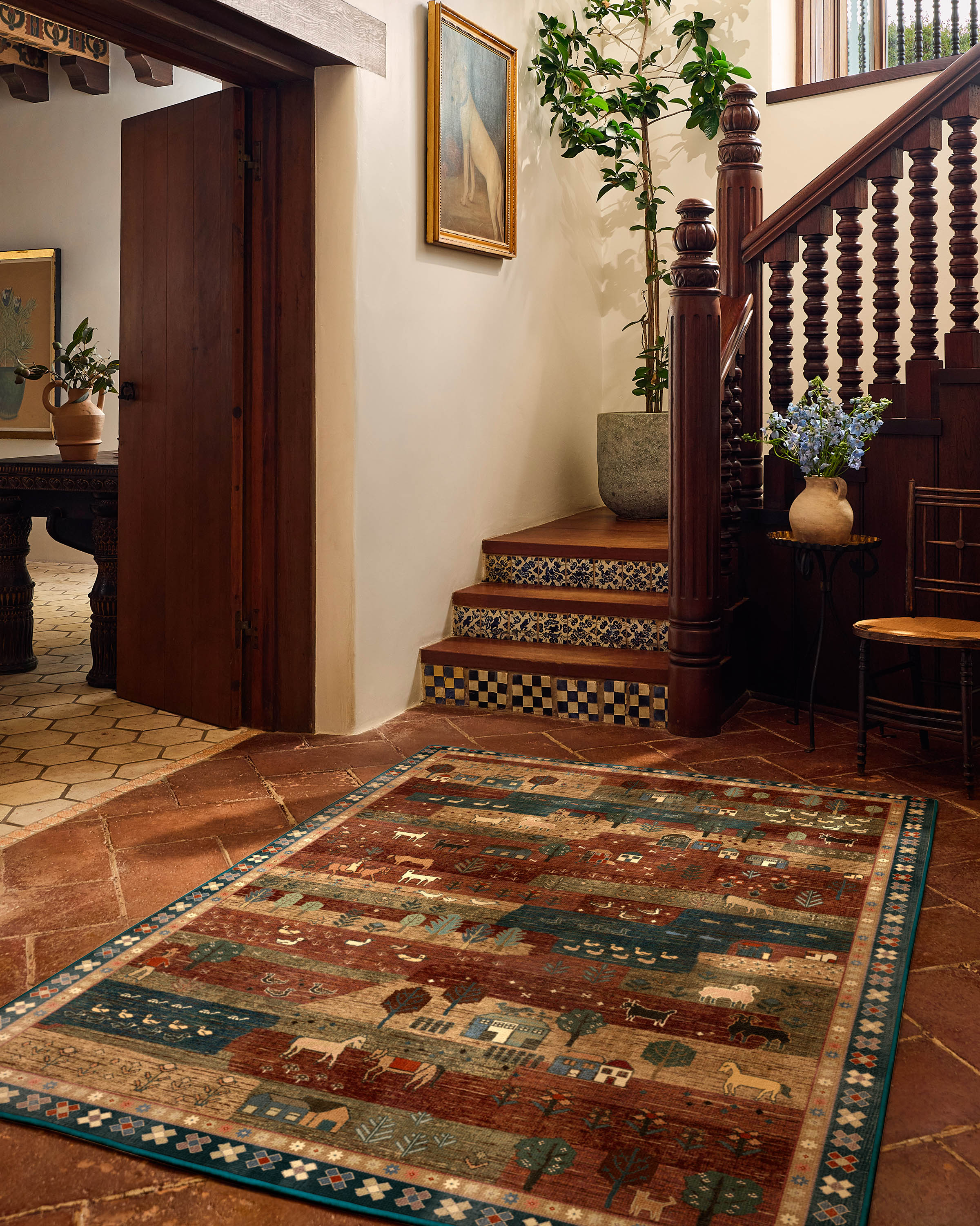 Alder Rust Red & Blue Rug - Image 3