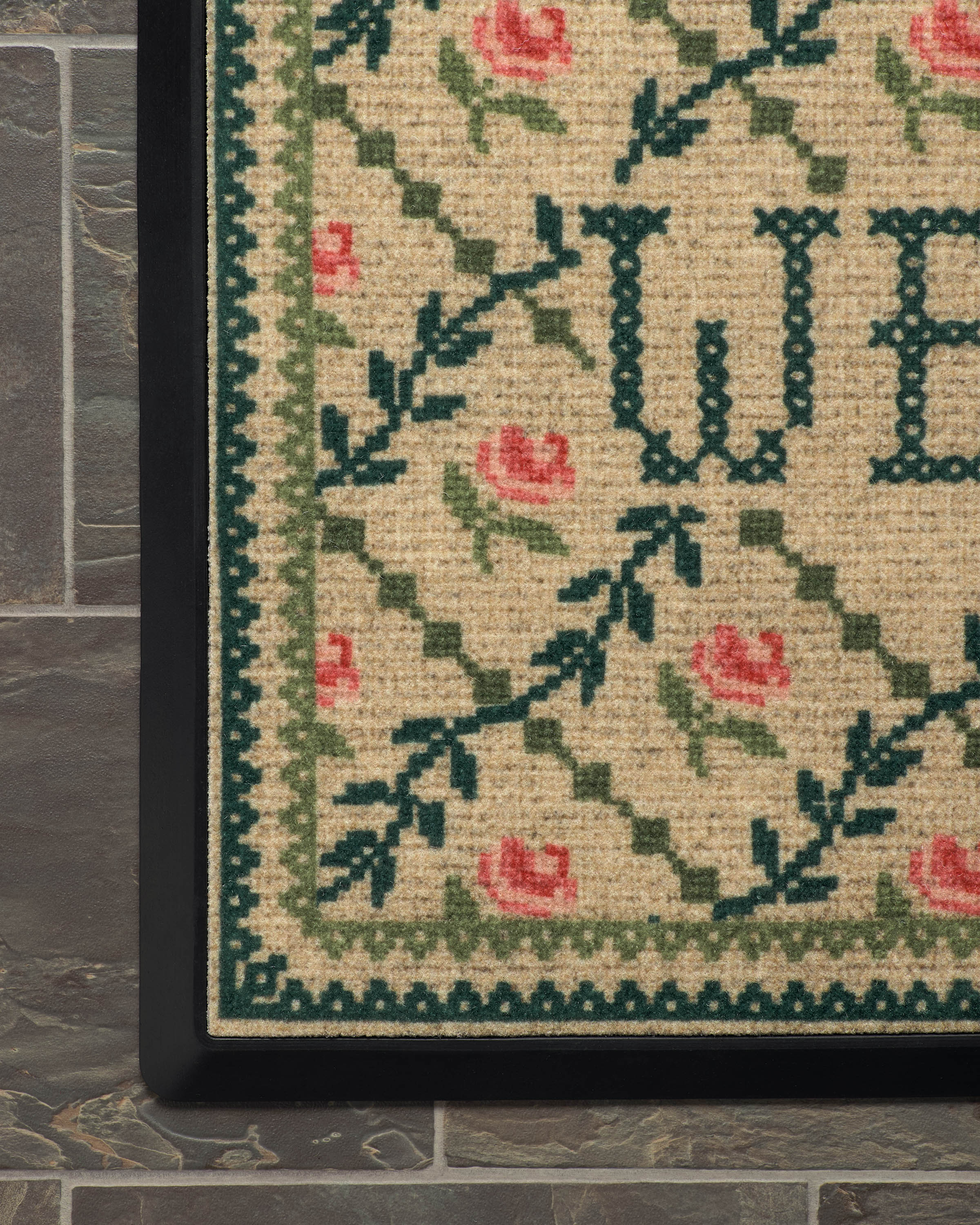 Welcome Trellis Green & Pink Large Doormat by Anthropologie - Image 2