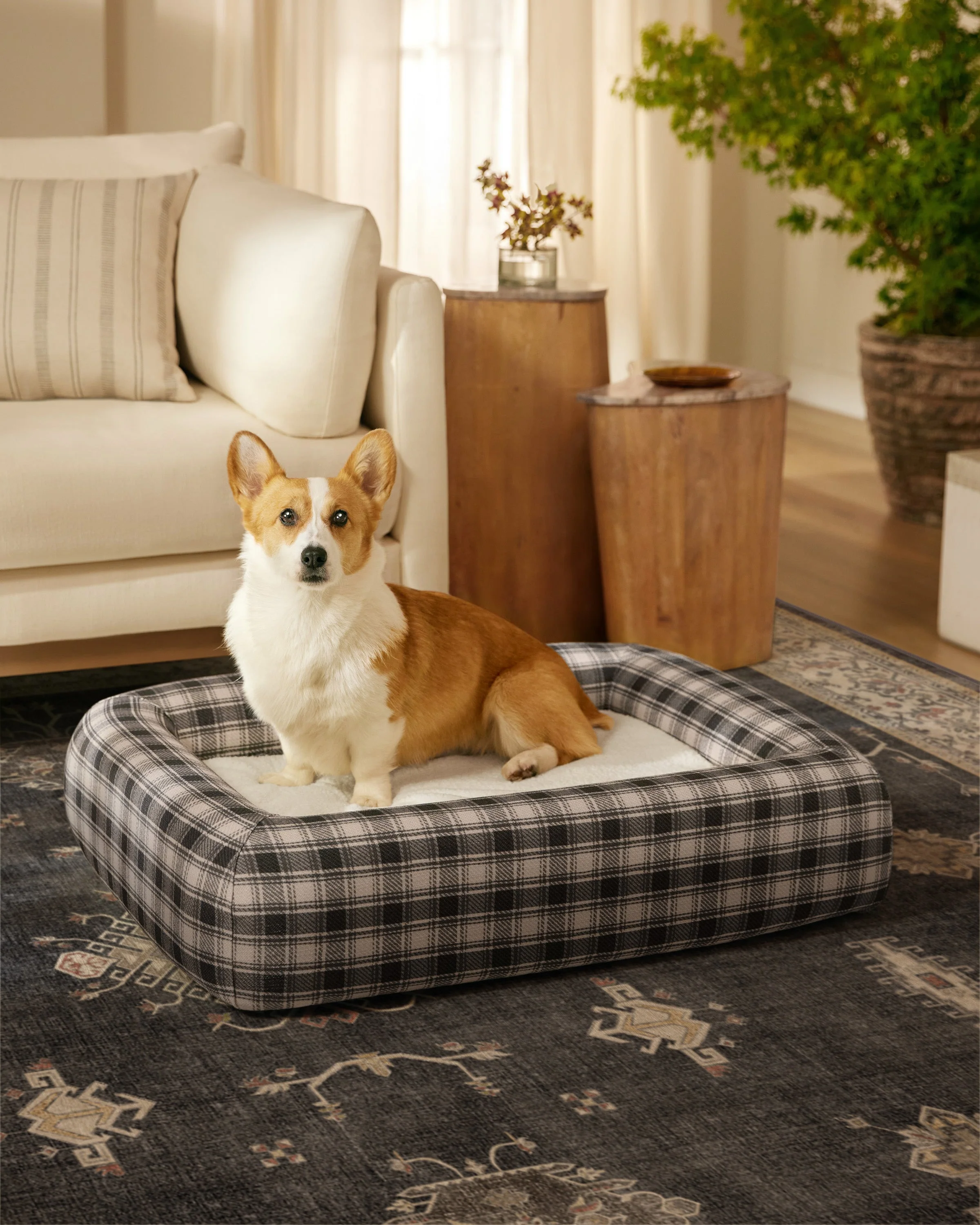 Bailey Plaid Charcoal & Cream Woven Bolster Pet Bed - Image 6