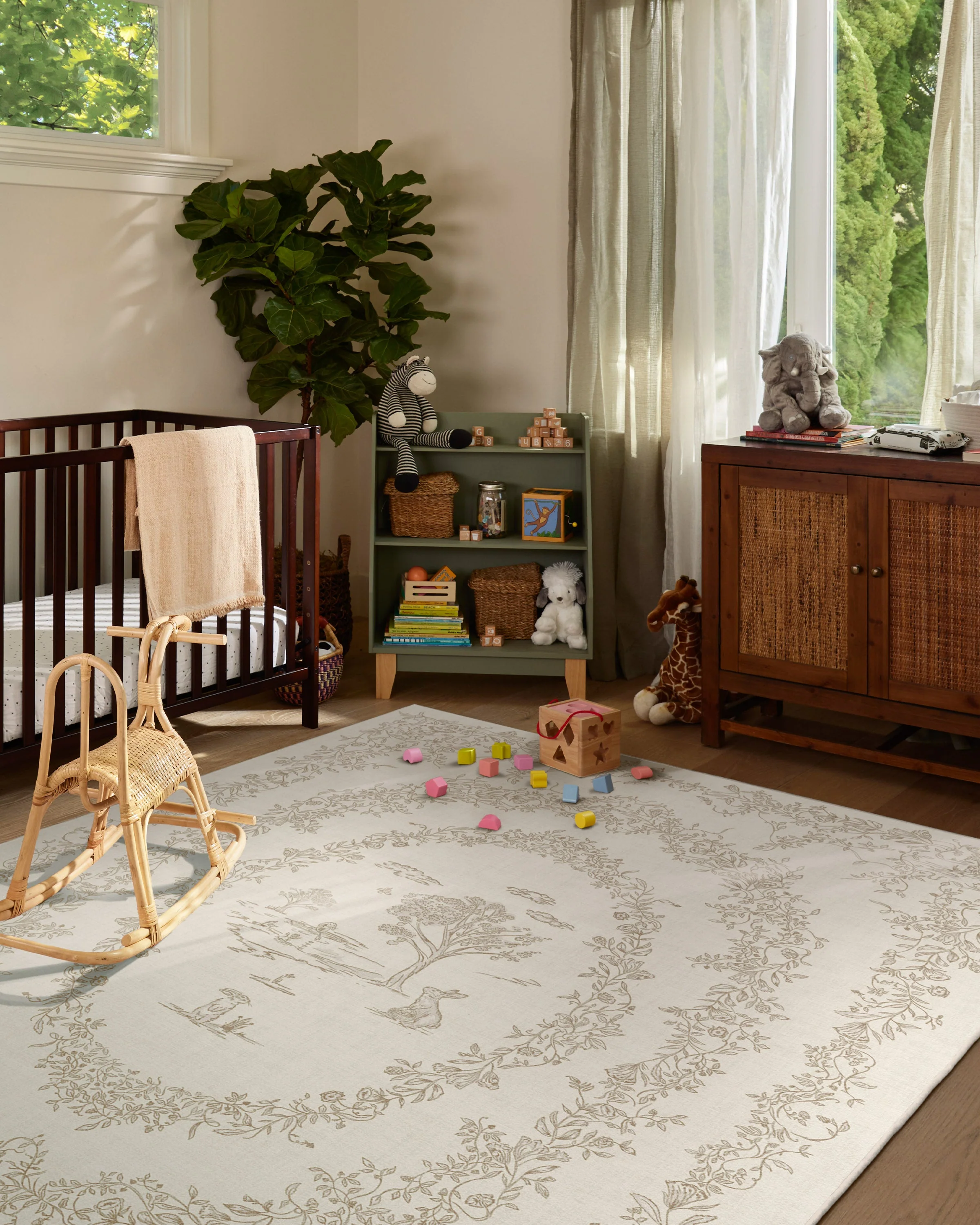 Bashful Bunny Toile Ivory Flatwoven Rug - Image 3