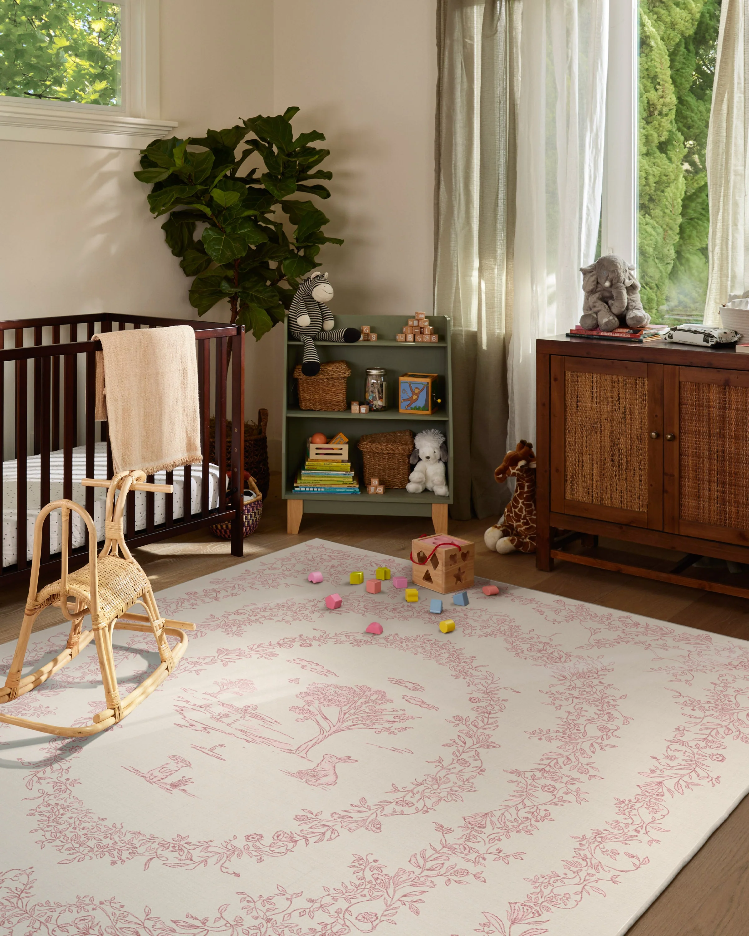 Bashful Bunny Toile Pink Rug - Image 2