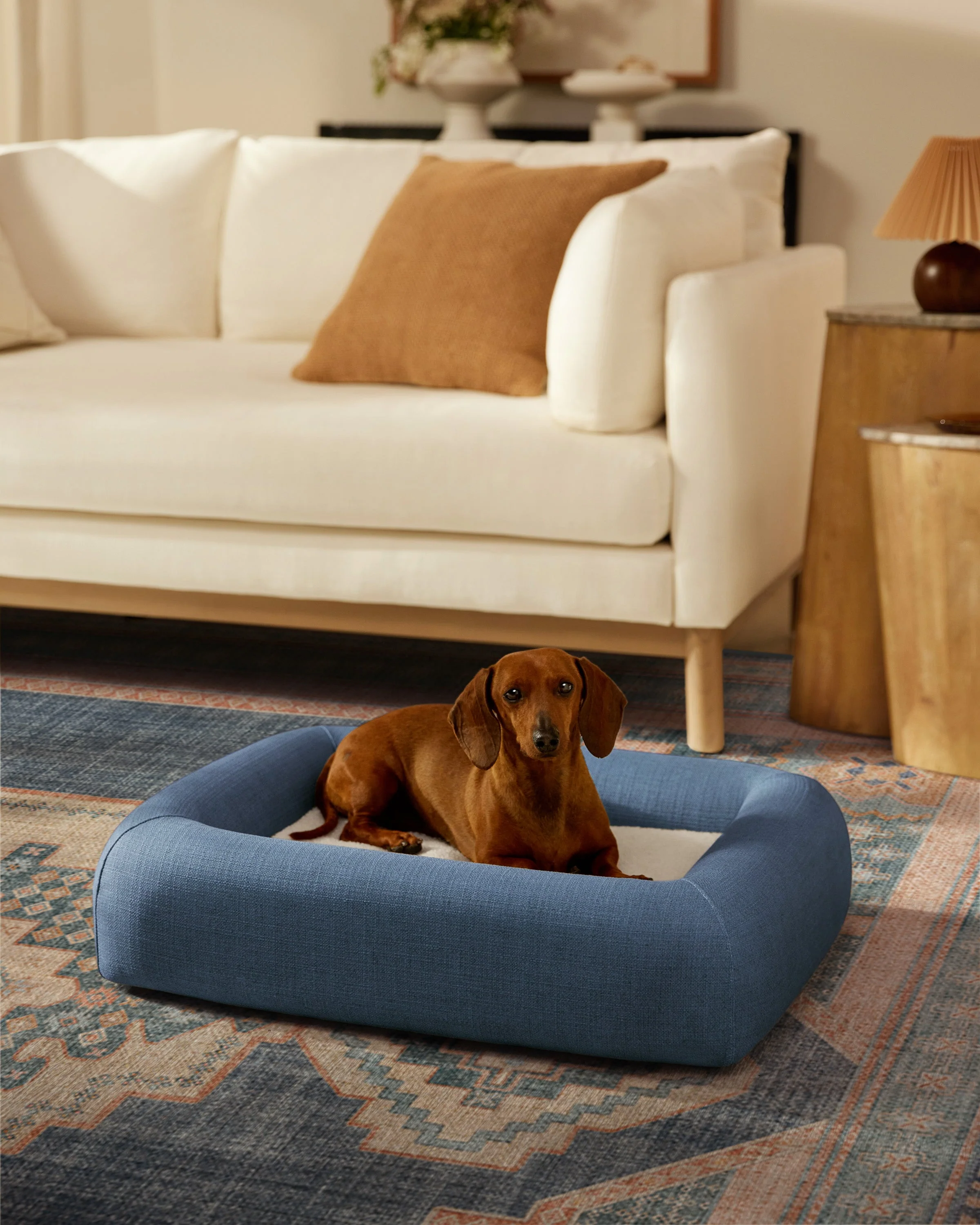 Blue Woven Bolster Pet Bed - Image 5