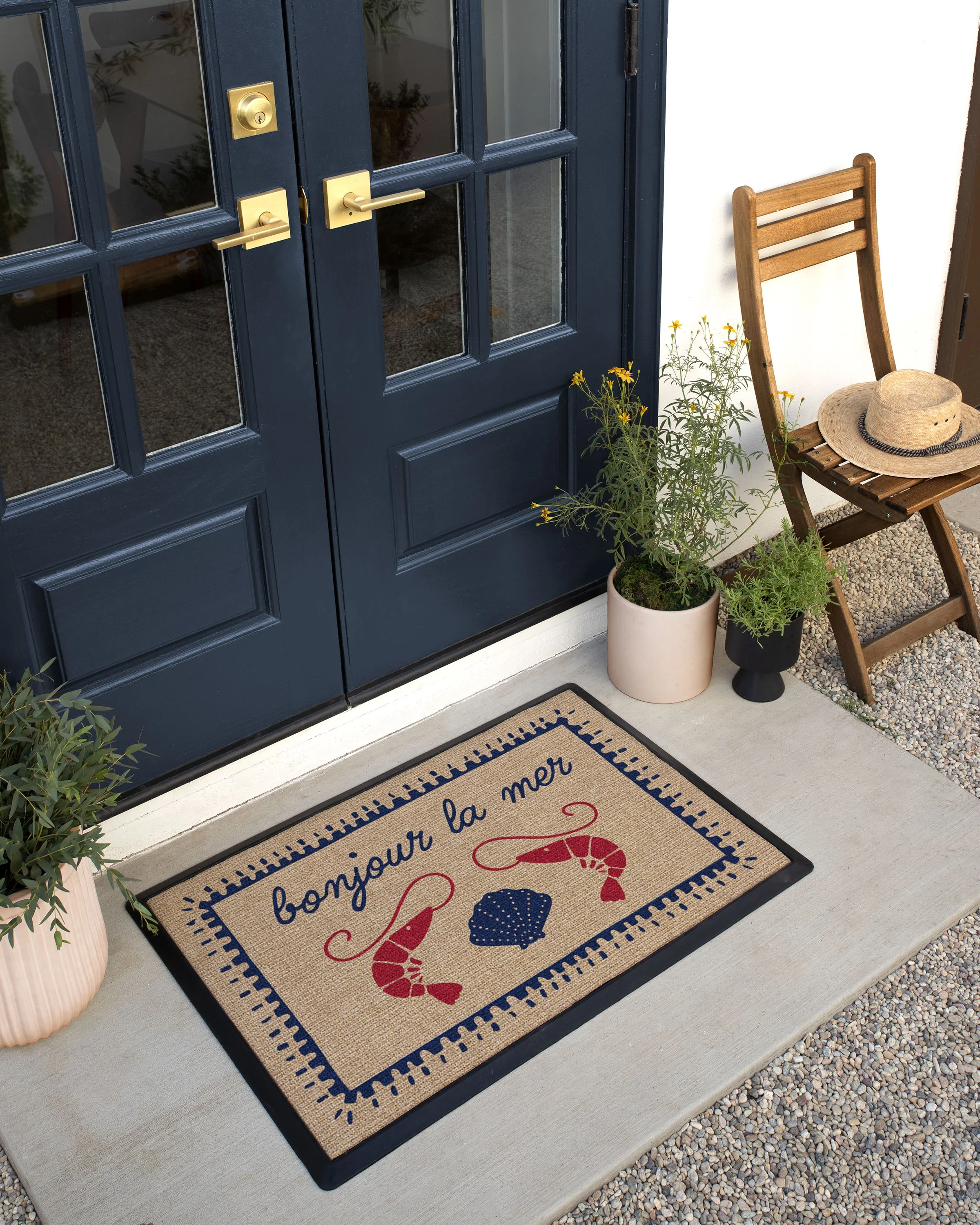 Bonjour Red & Navy Doormat - Image 2