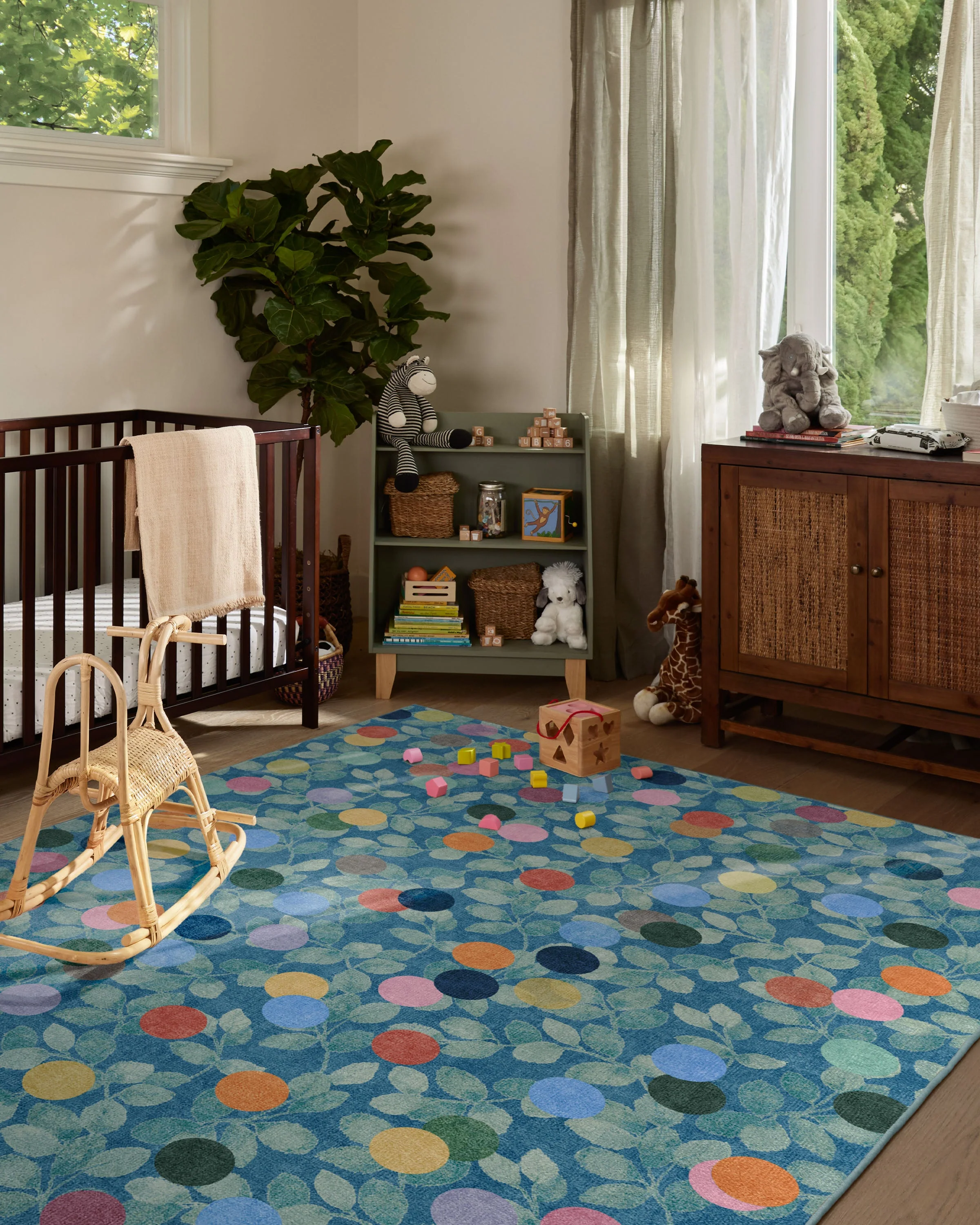 Botanical Whimsy Dots Blue Flatwoven Rug - Image 3