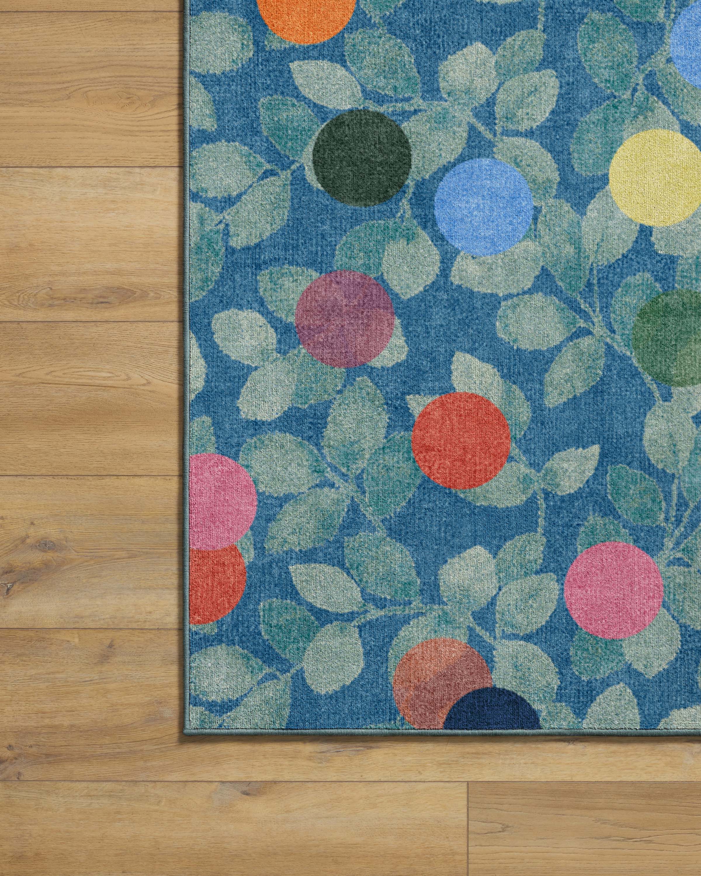 Botanical Whimsy Dots Blue Flatwoven Rug - Image 5