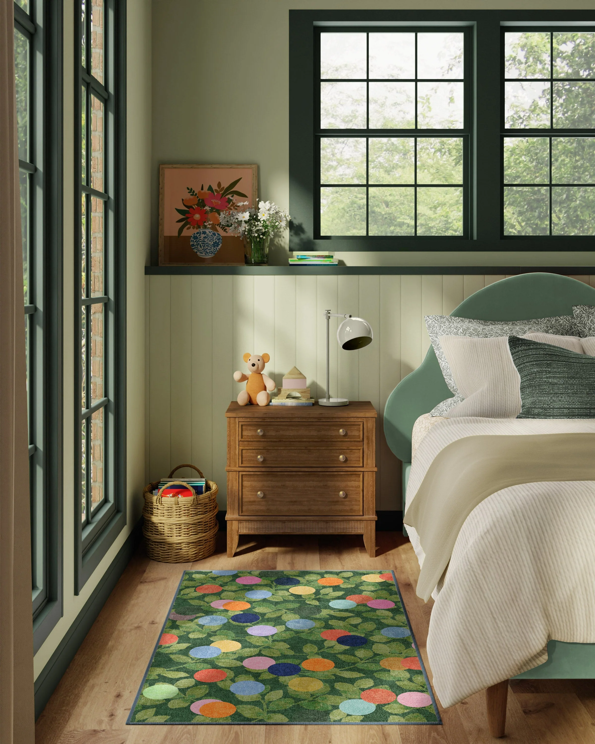 Botanical Whimsy Dots Green Rug - Image 2