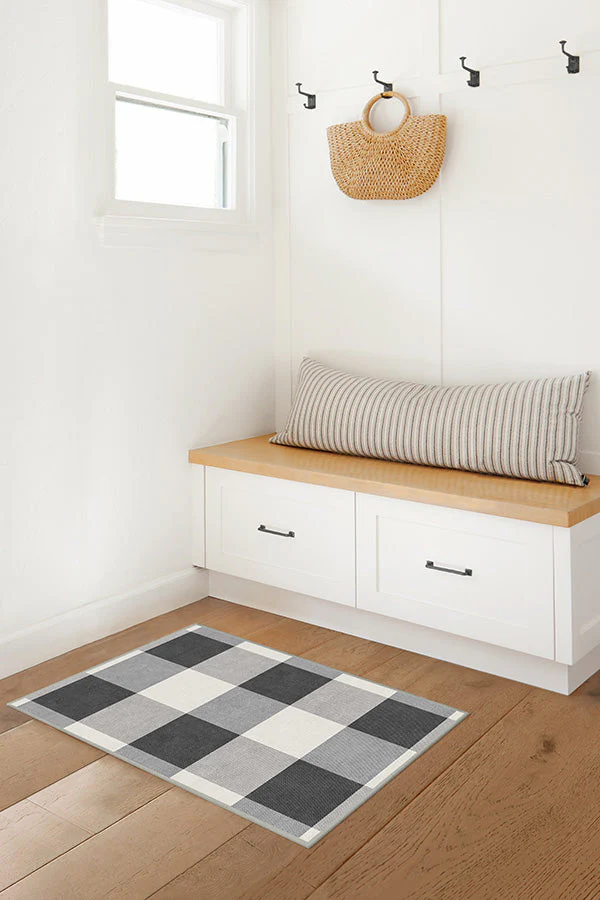 Buffalo Plaid Black & White Flatwoven Rug - Image 5