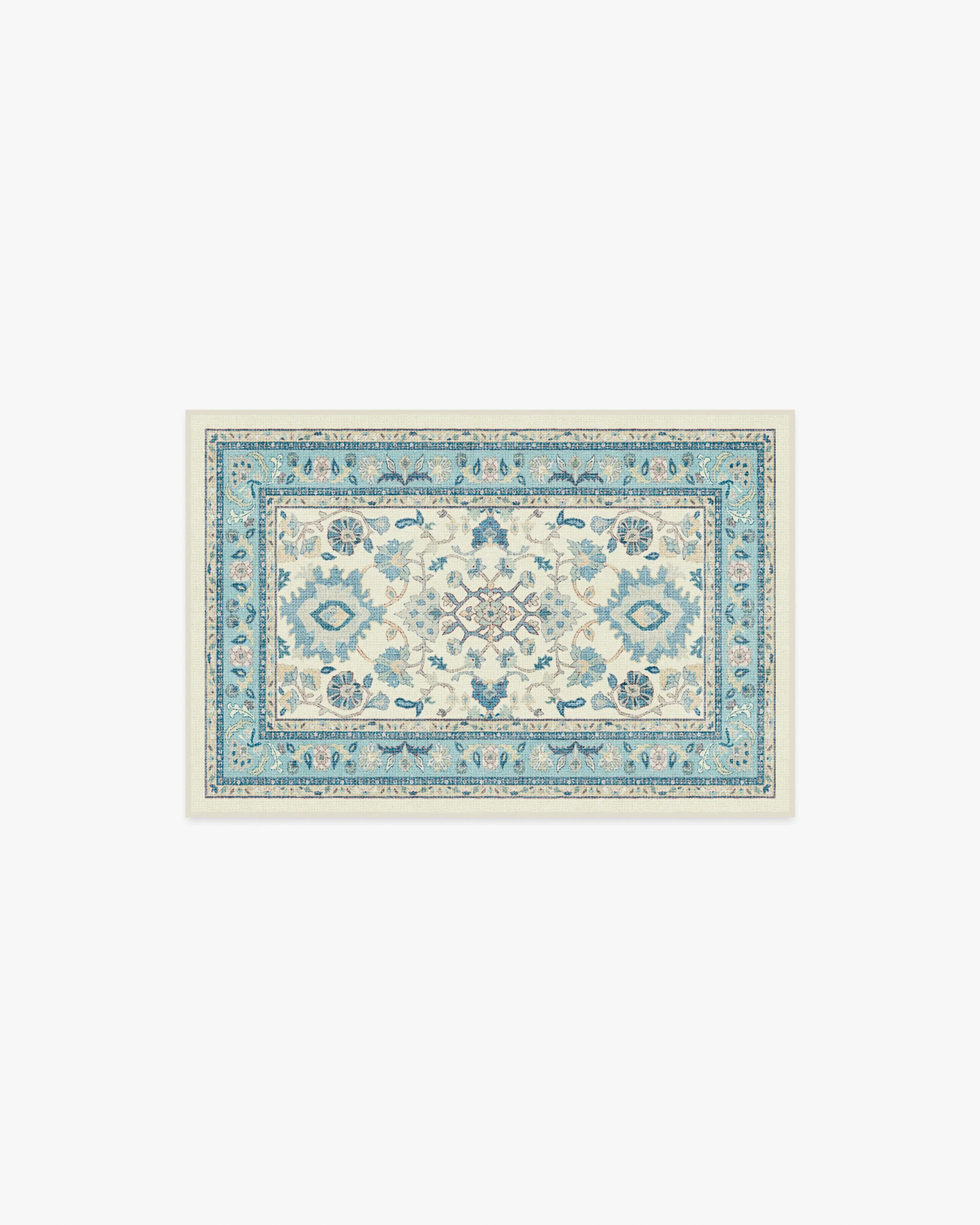 Calabria Cream & Light Blue Flatwoven Rug - Image 6