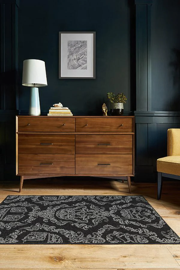 Dark Side Damask Charcoal Flatwoven Rug - Image 6