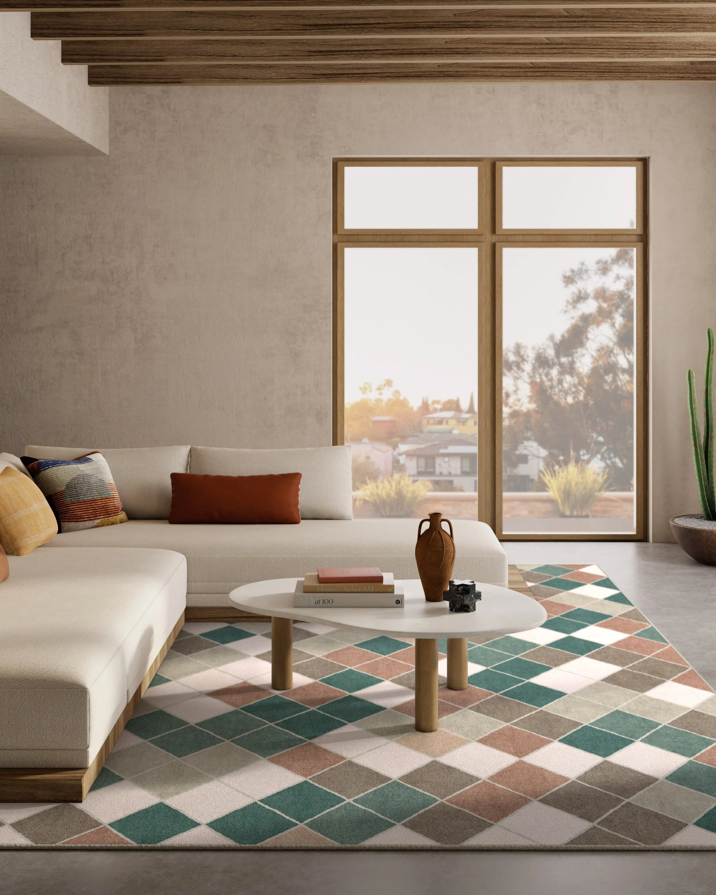 Diamond Mosaic Neutral Teal Flatwoven Rug - Image 11