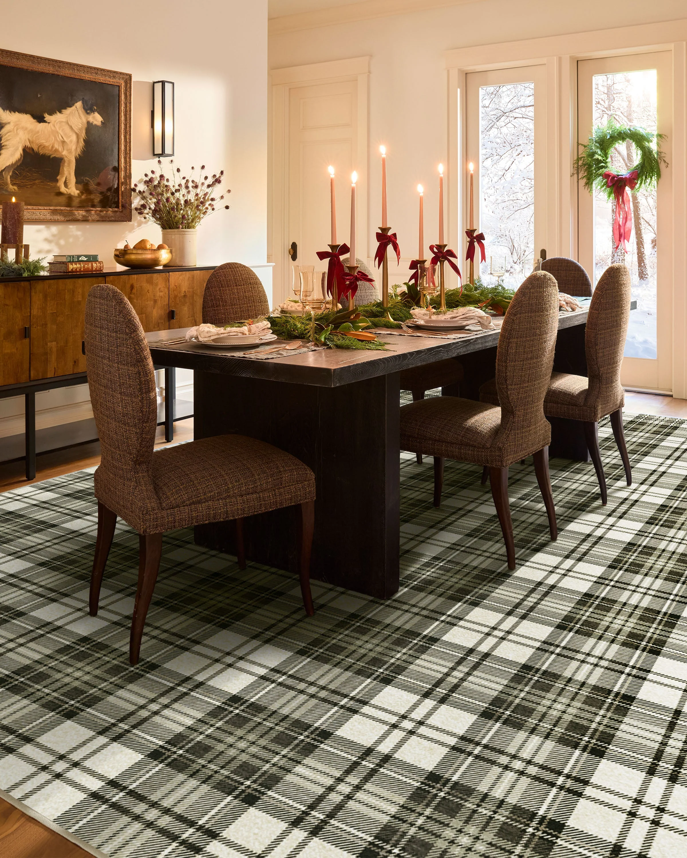 Dress Stewart Tartan Black & Ivory Flatwoven Rug - Image 8