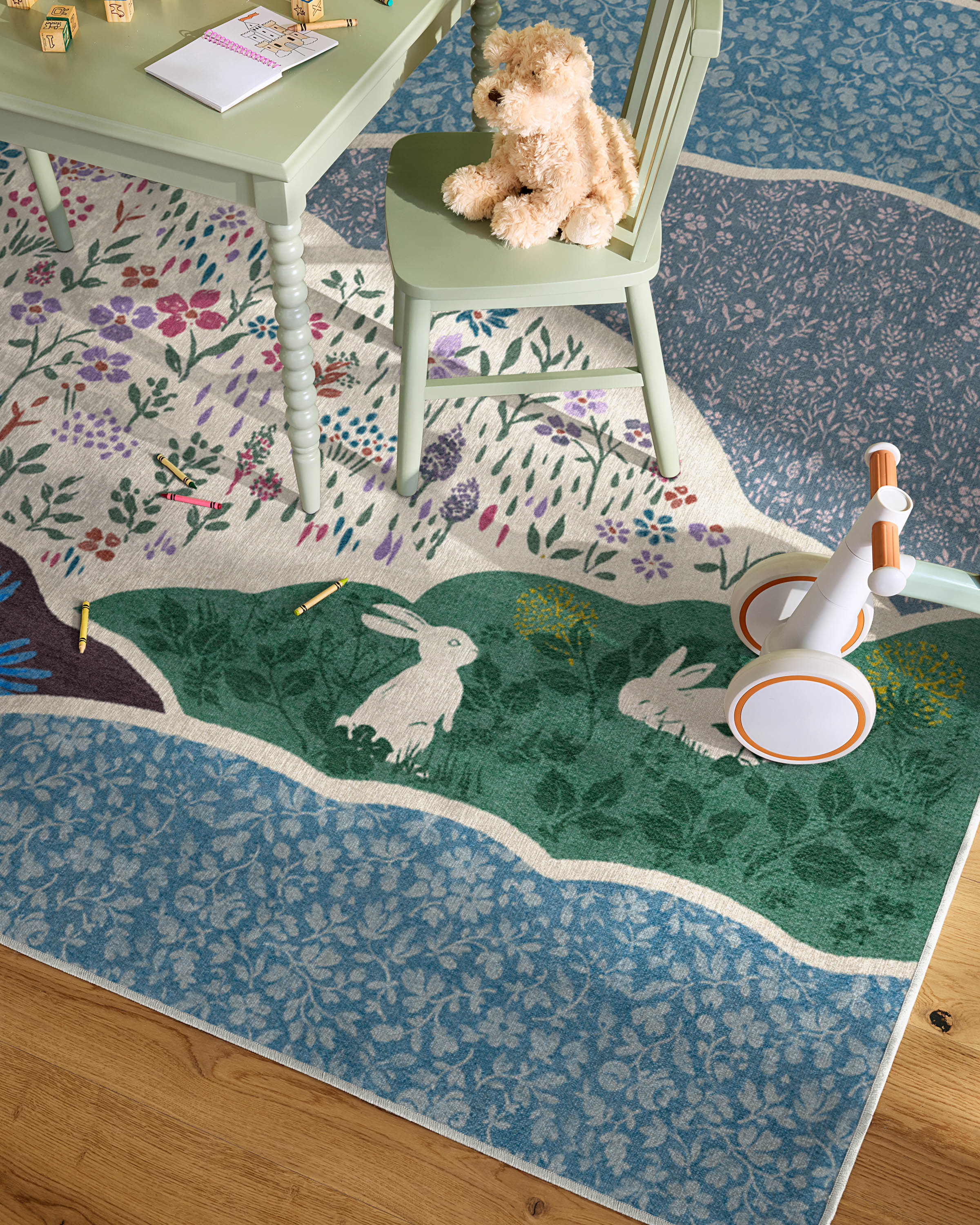 Flower Fields Teal Multicolor Flatwoven Rug - Image 3