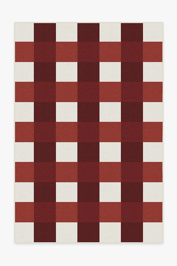 Gingham Plaid Red & White Outdoor Rug - Image 10