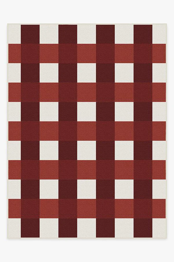 Gingham Plaid Red & White Outdoor Rug - Image 12