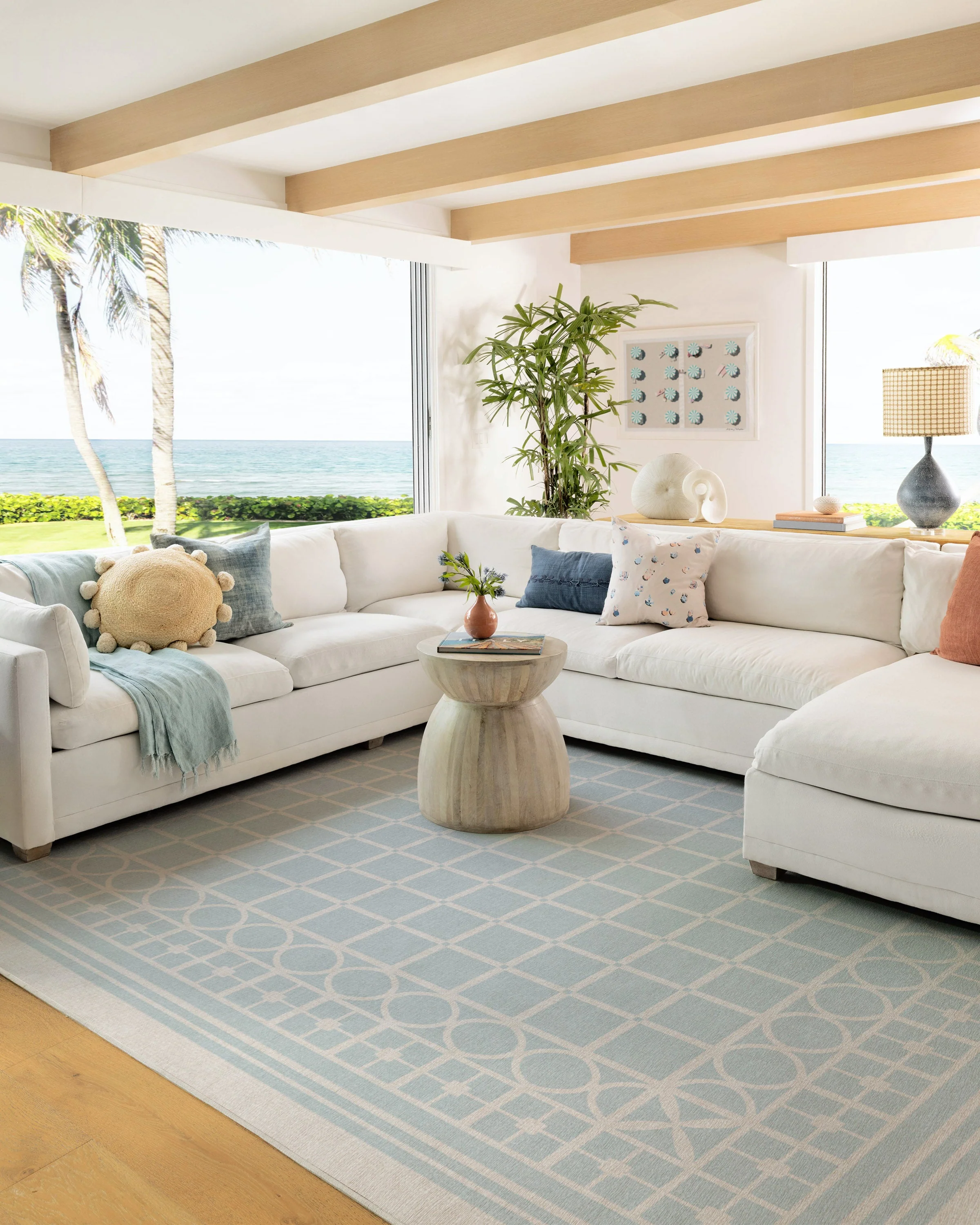 Palm Beach Powder Blue Flatwoven Rug by Gray Malin - Image 8
