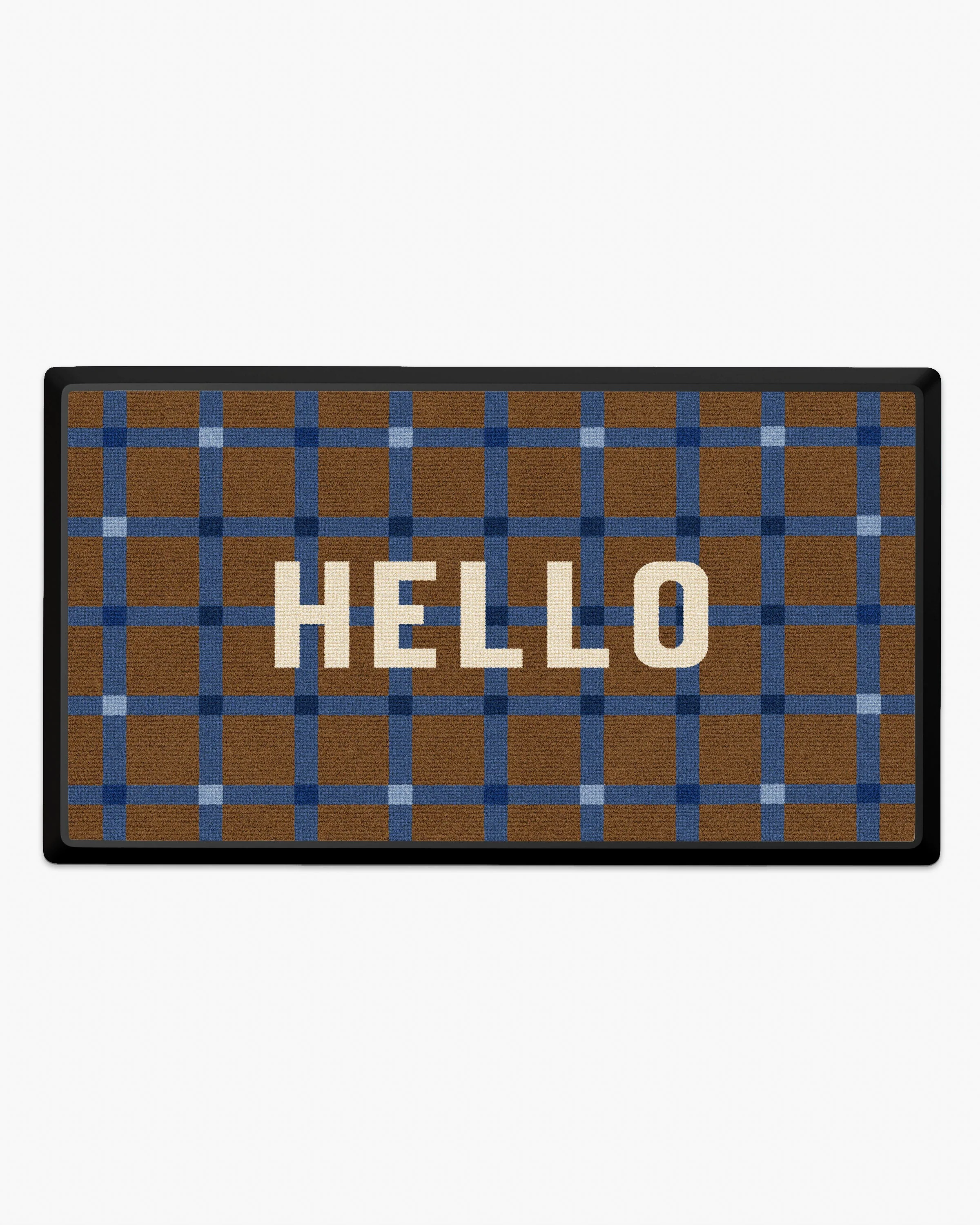 Hello Plaid Blue Large Doormat - Image 2