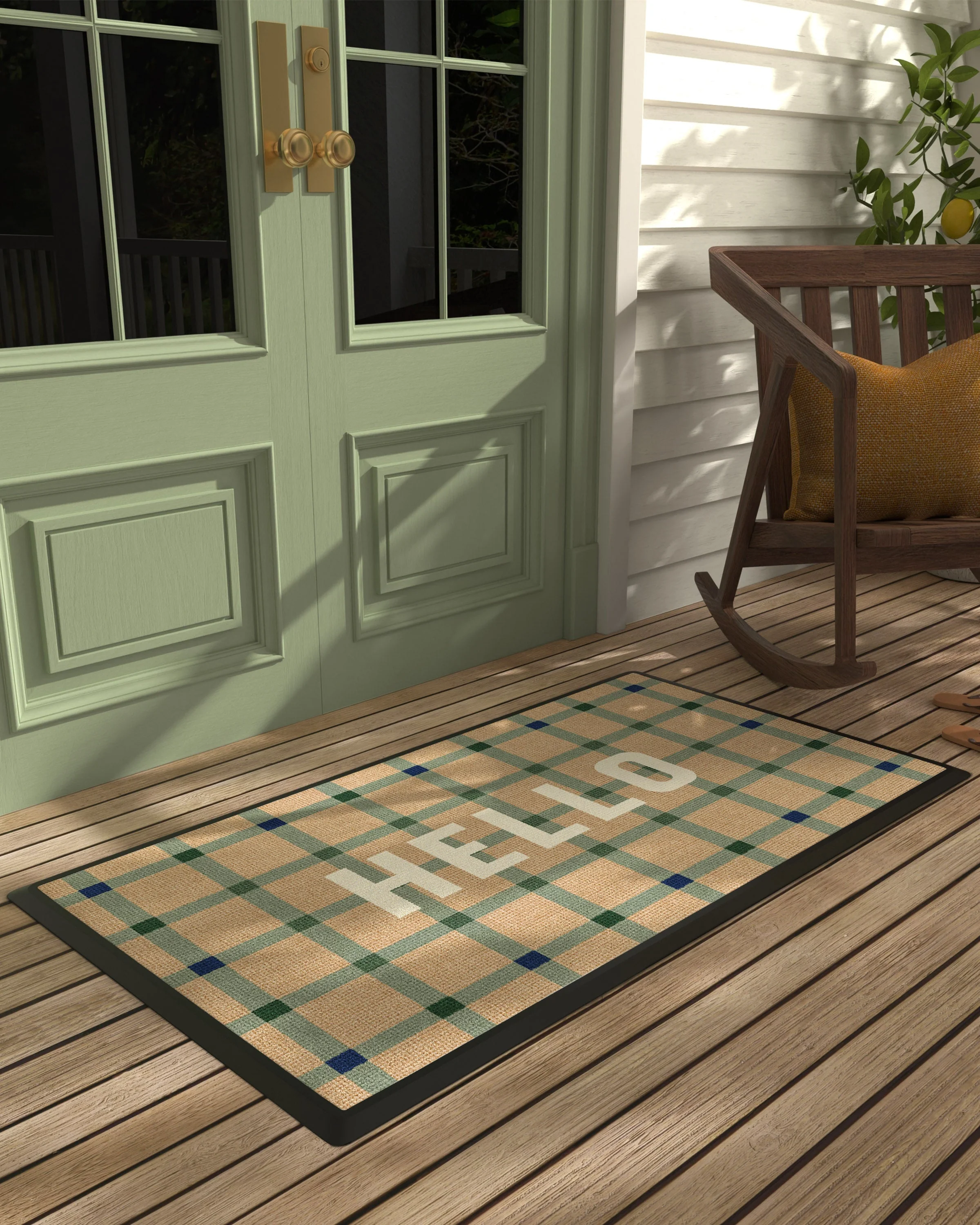 Hello Plaid Light Green Large Doormat - Image 3