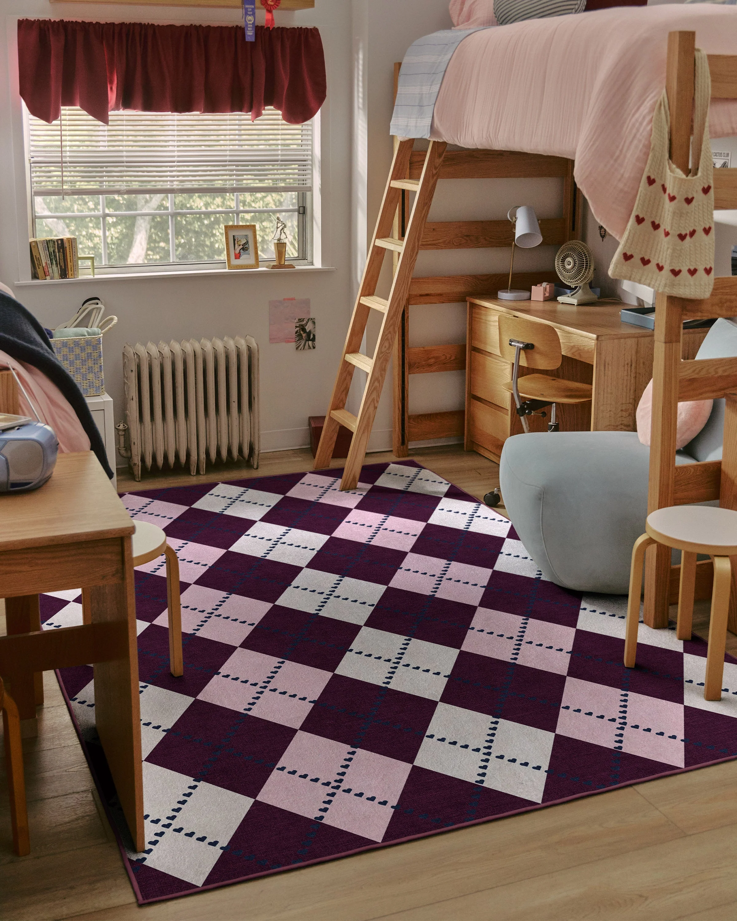 143 Argyle Burgundy & Pink Flatwoven Rug by Humberto Leon - Image 7