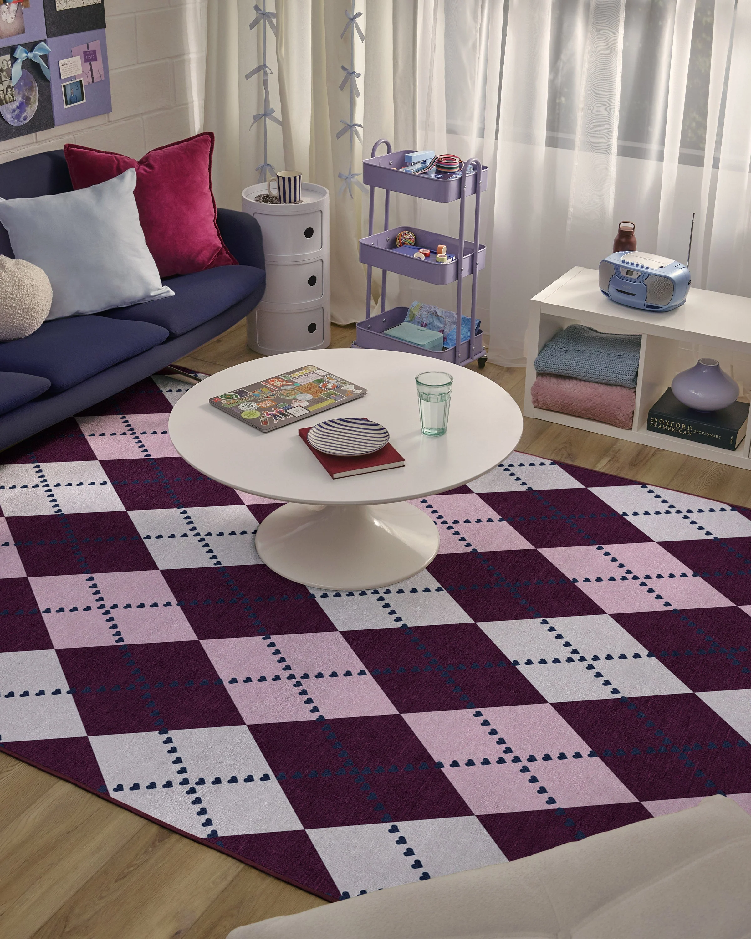 143 Argyle Burgundy & Pink Flatwoven Rug by Humberto Leon - Image 8
