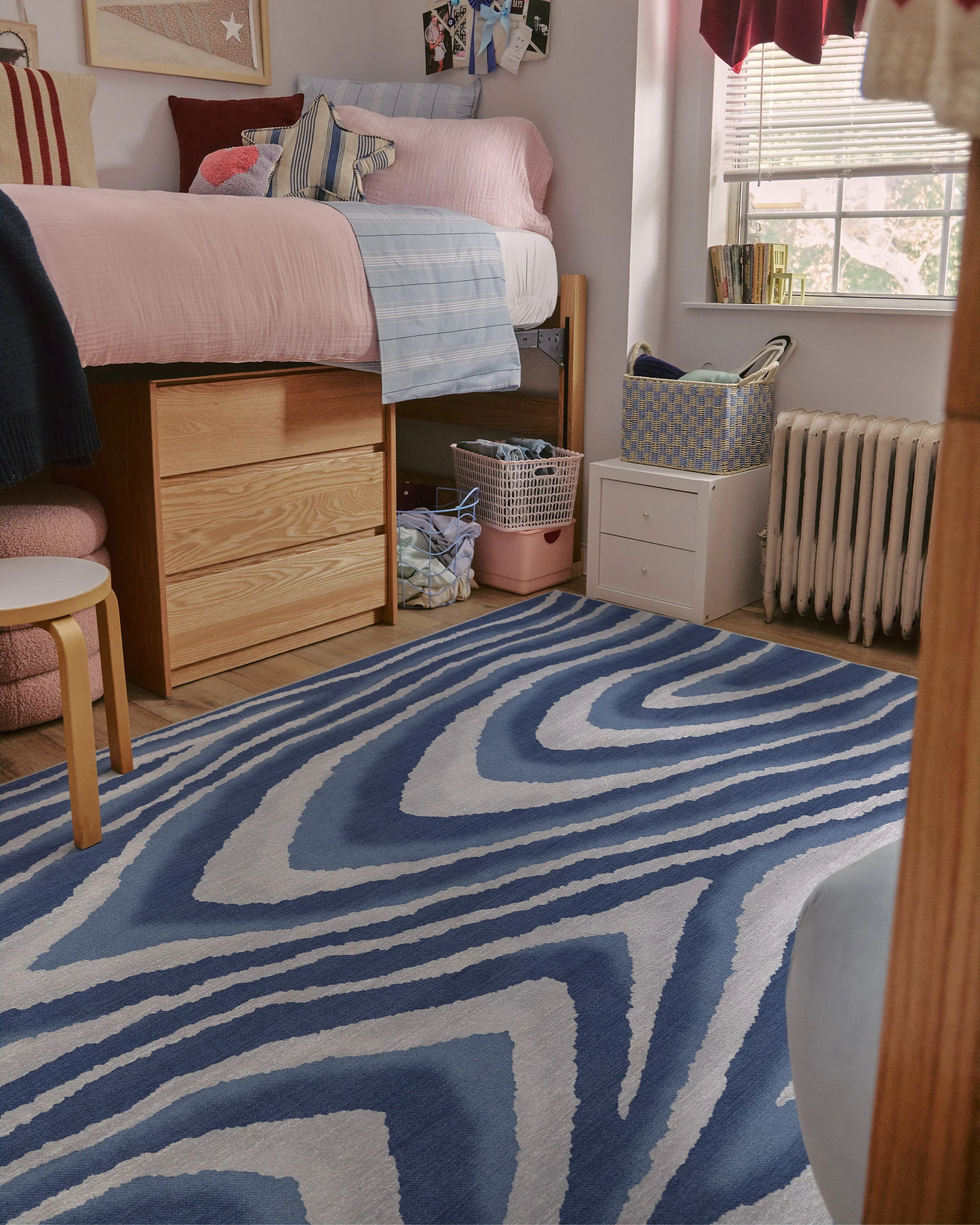 Chifa Wood Blue & Cream Flatwoven Rug by Humberto Leon - Image 7