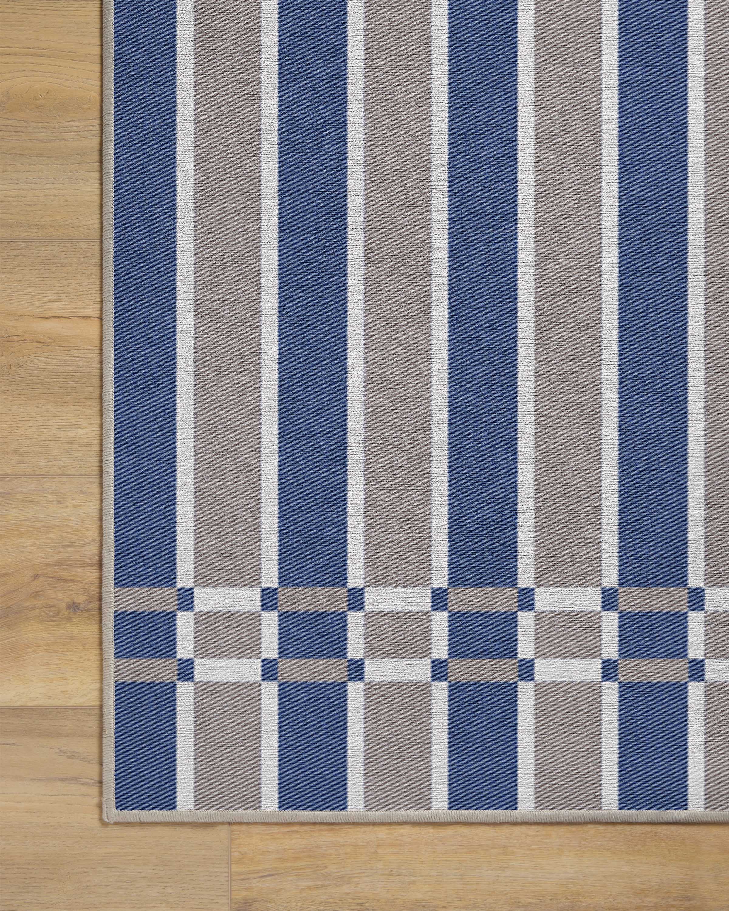 Helen Varsity Stripe Taupe & Blue Flatwoven Rug by Humberto Leon - Image 11