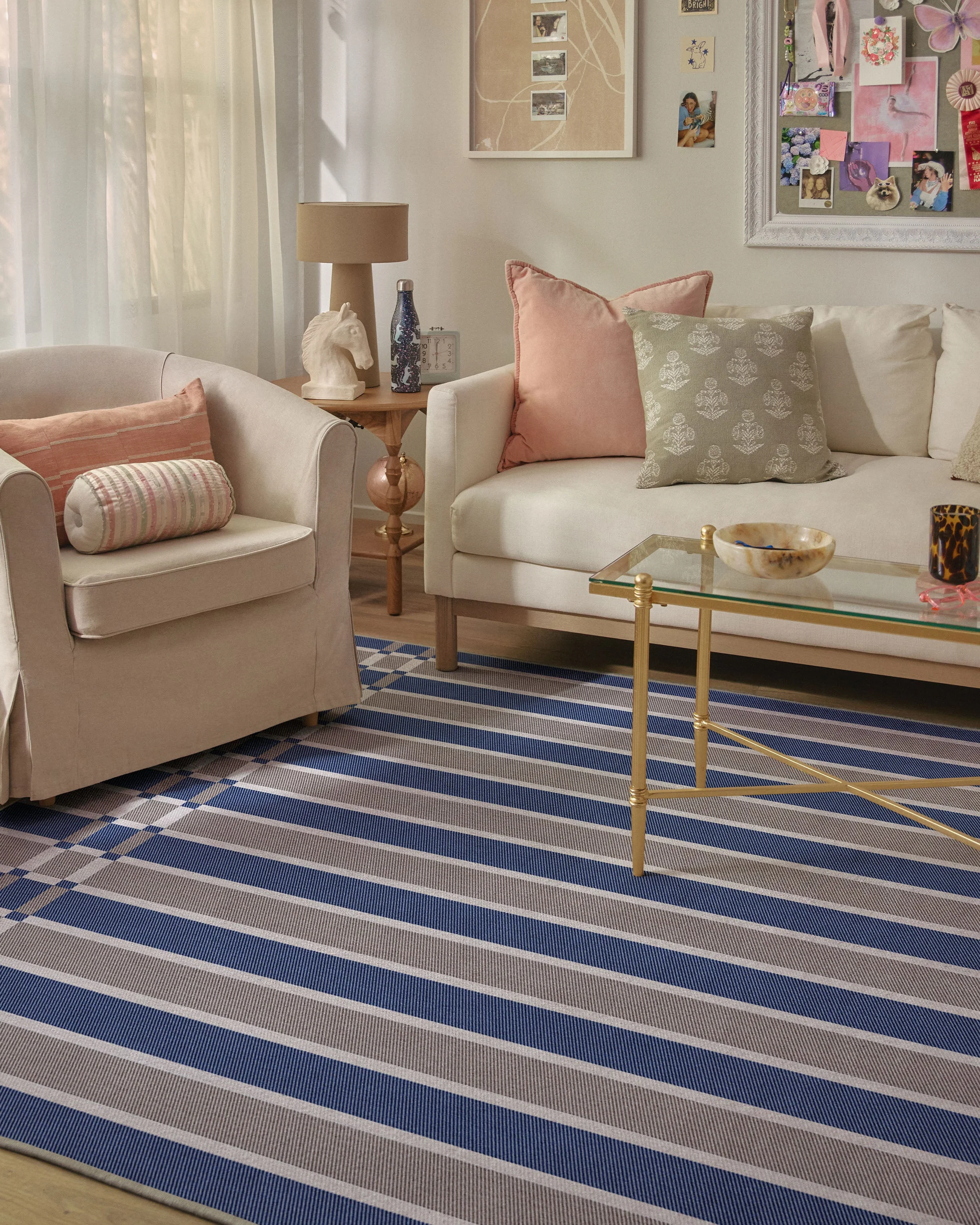 Helen Varsity Stripe Taupe & Blue Flatwoven Rug by Humberto Leon - Image 8