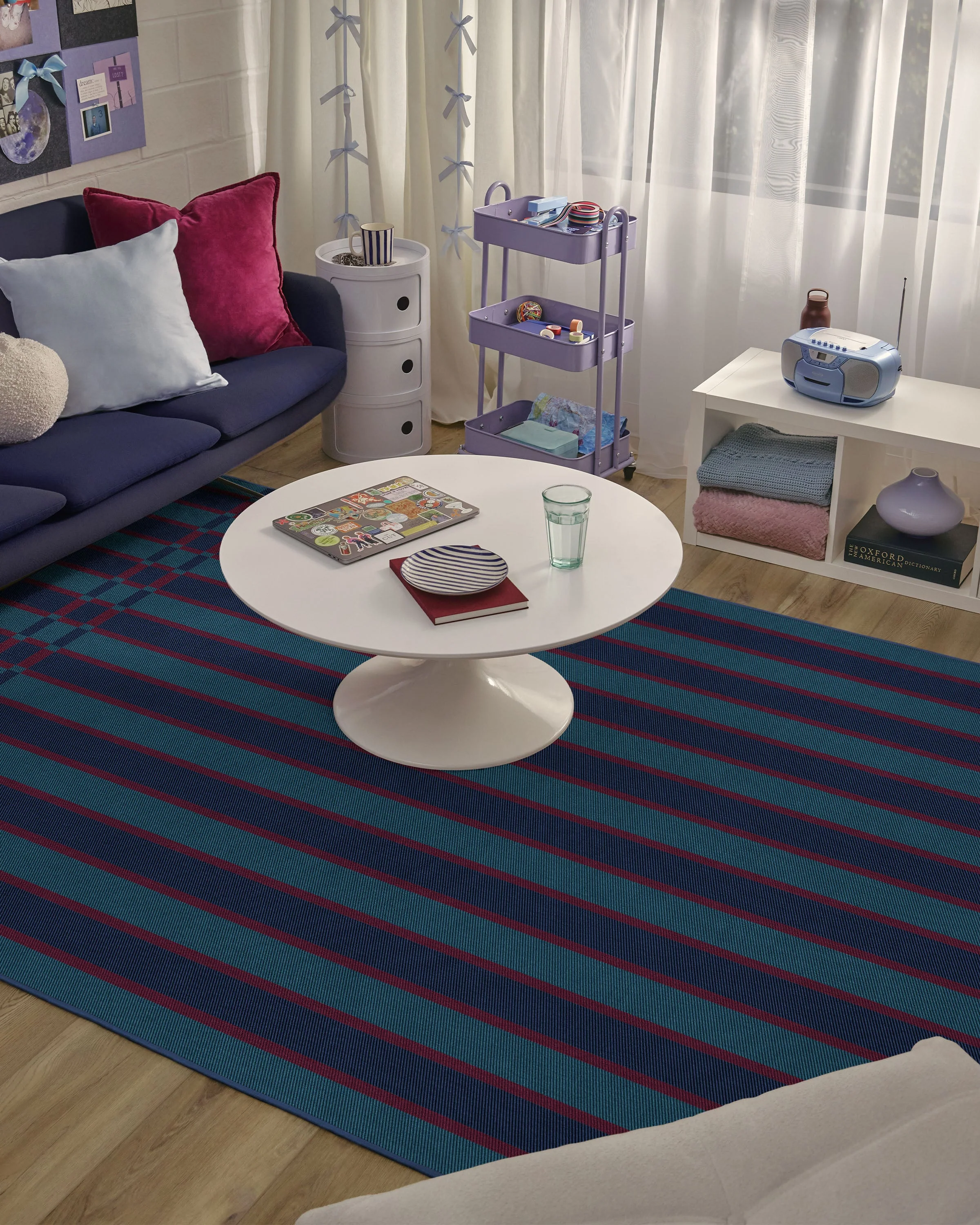 Helen Varsity Stripe Teal & Navy Flatwoven Rug by Humberto Leon - Image 8