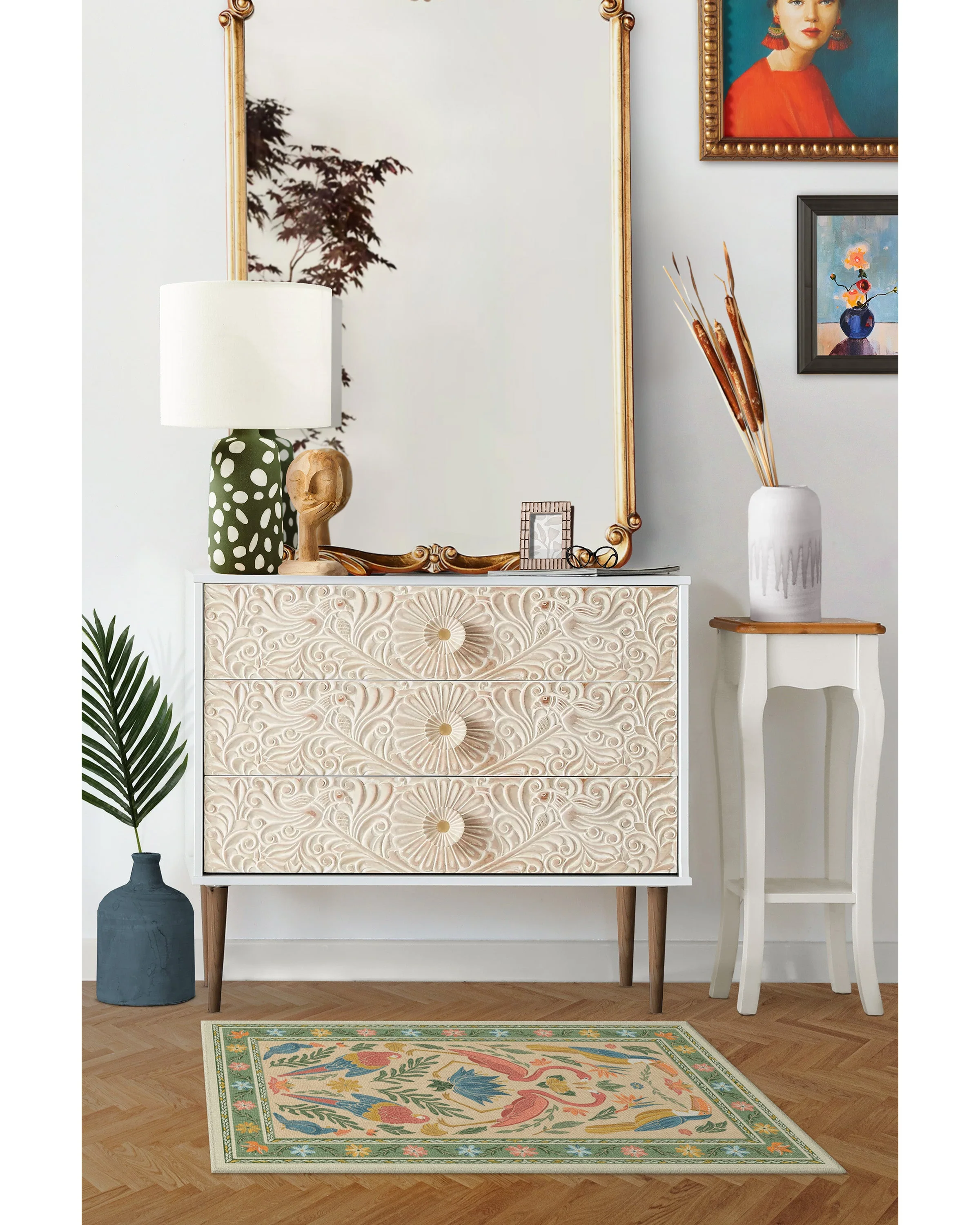 Birds Of A Feather Green & Peach Flatwoven Rug by Iris Apfel - Image 5