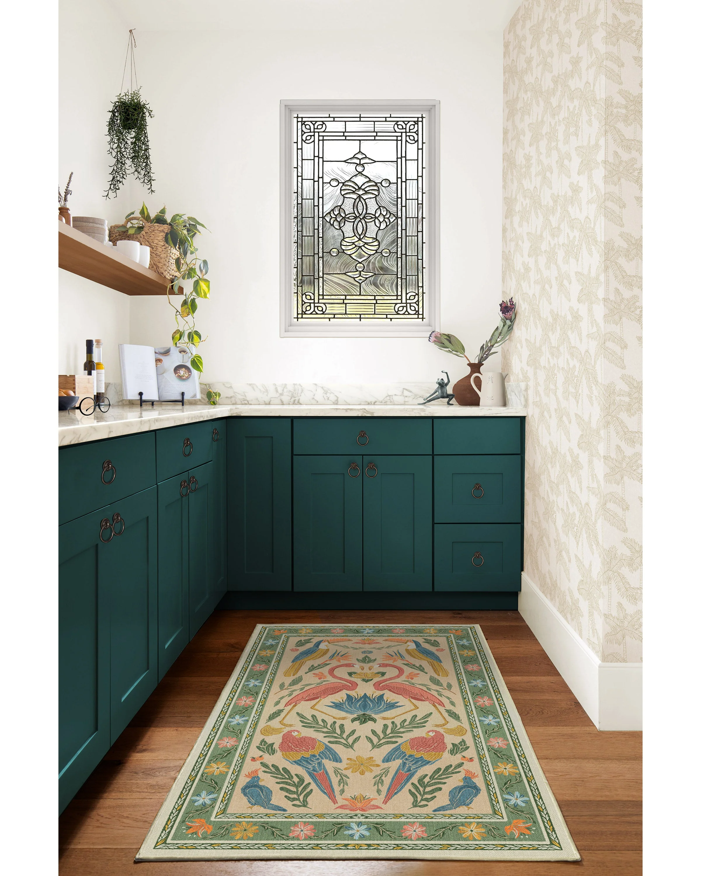 Birds Of A Feather Green & Peach Flatwoven Rug by Iris Apfel - Image 6