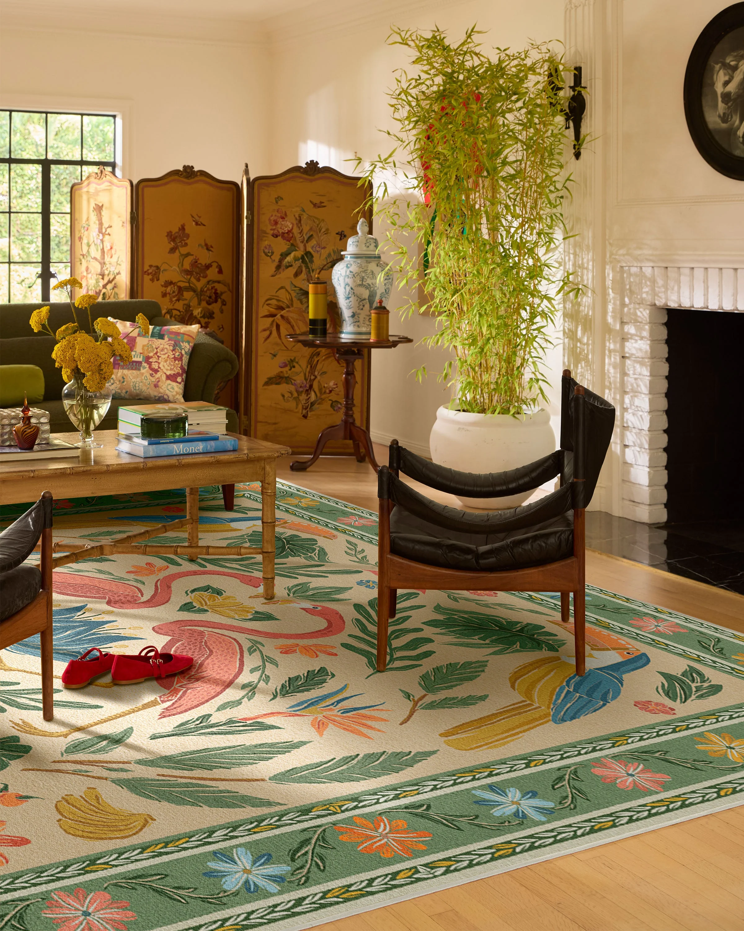 Birds Of A Feather Green & Peach Flatwoven Rug by Iris Apfel - Image 8