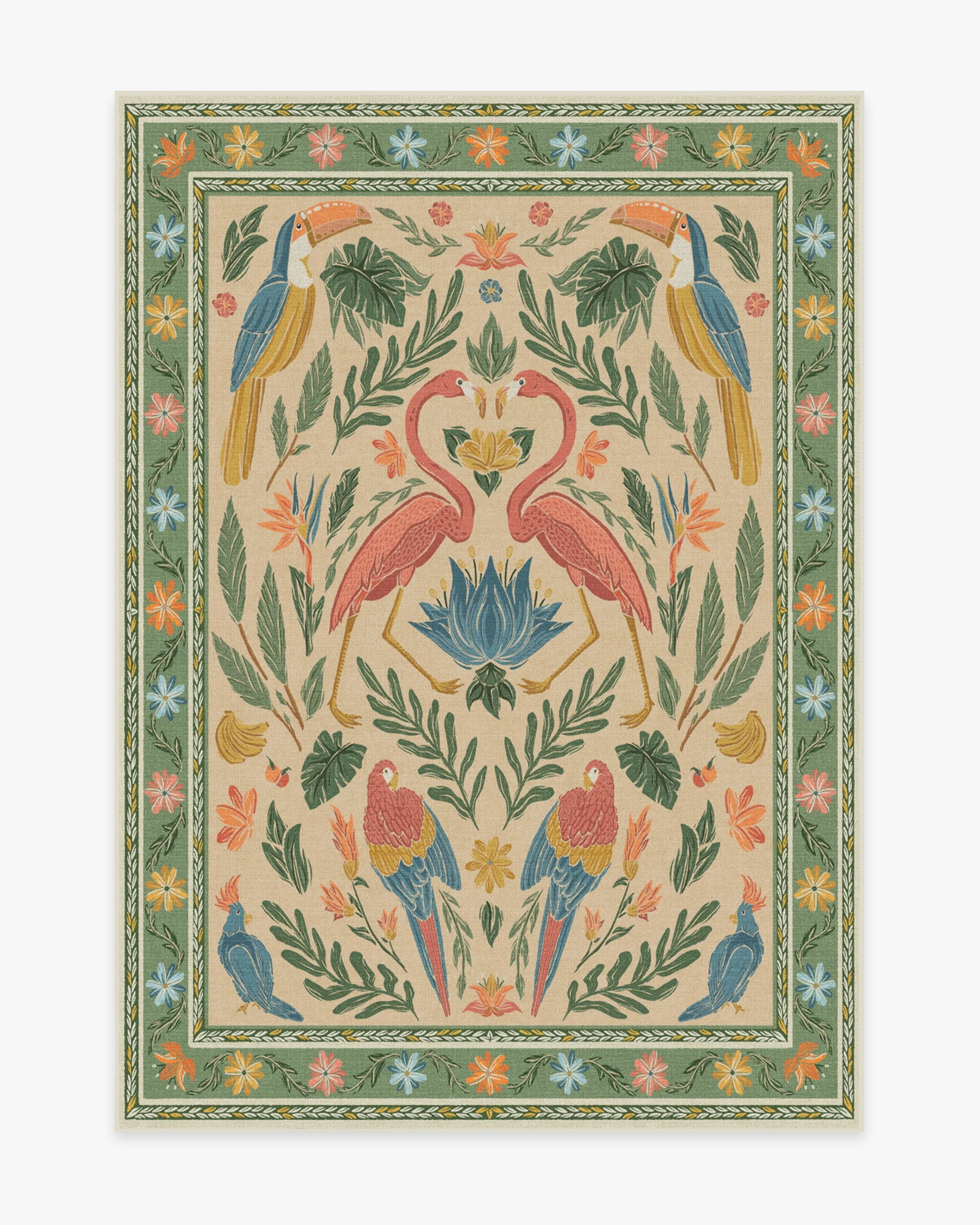 Birds Of A Feather Green & Peach Rug by Iris Apfel