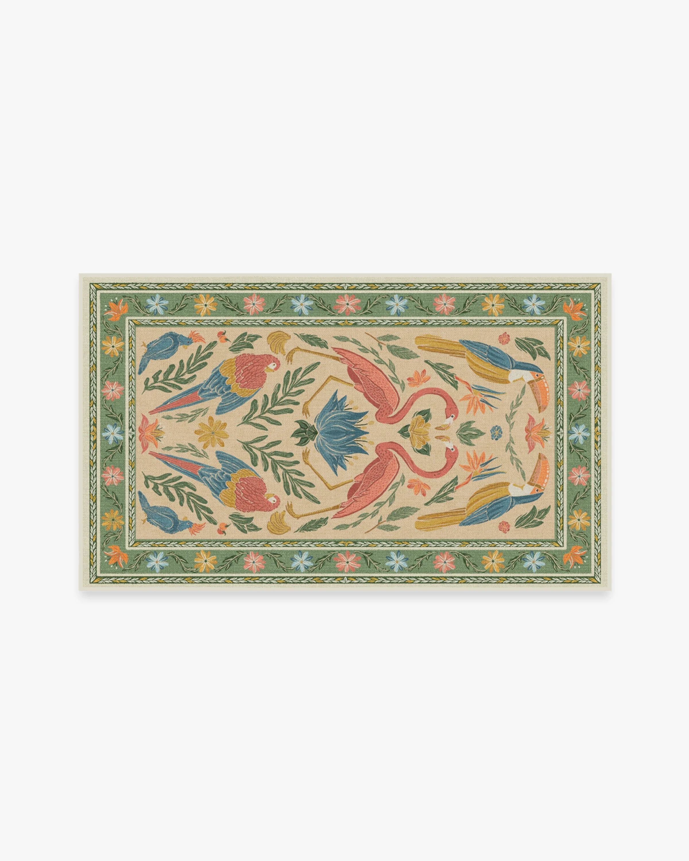 Birds Of A Feather Green & Peach Rug by Iris Apfel - Image 6