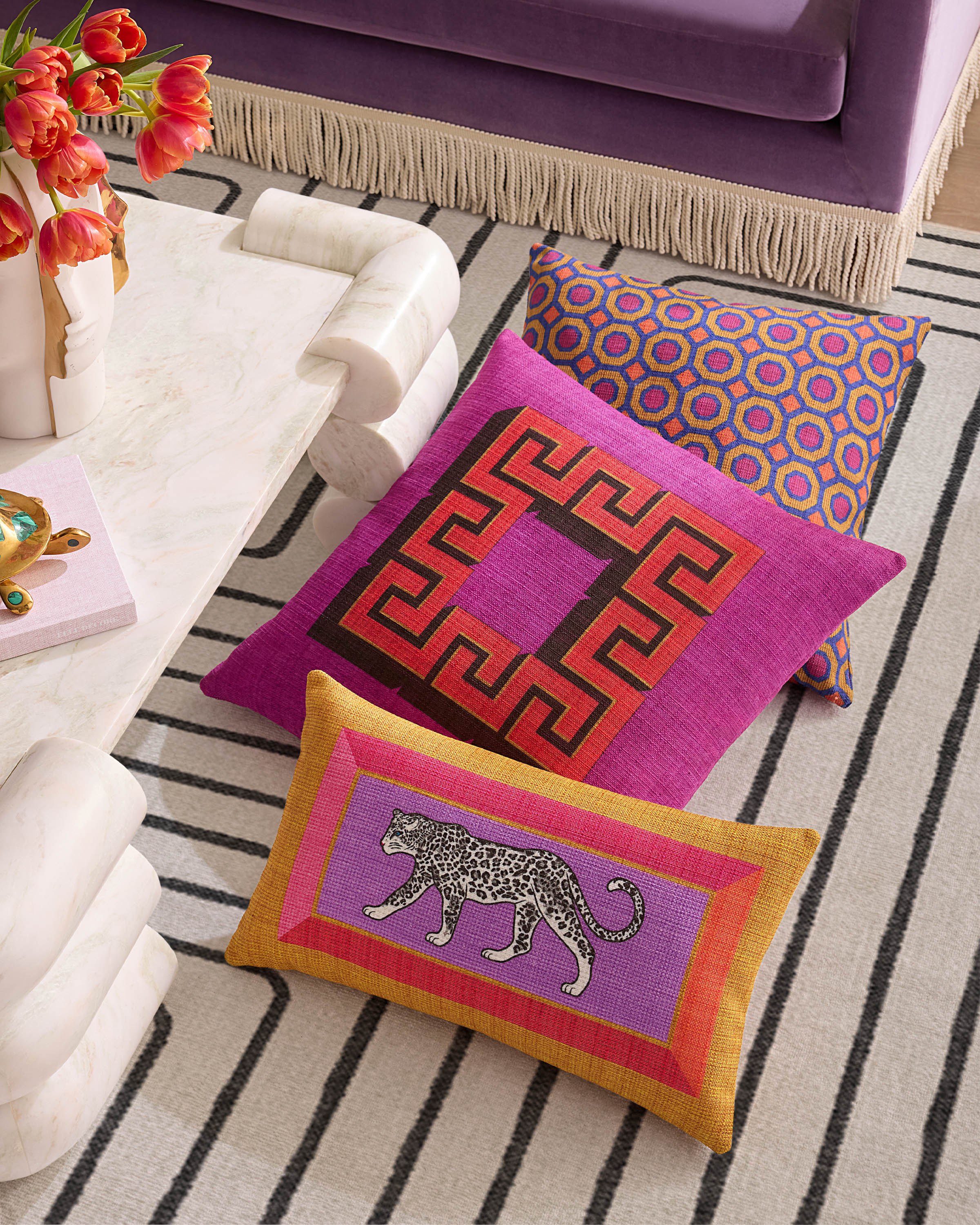 Greek Key Fuchsia Woven Throw Pillow by Jonathan Adler - Image 6