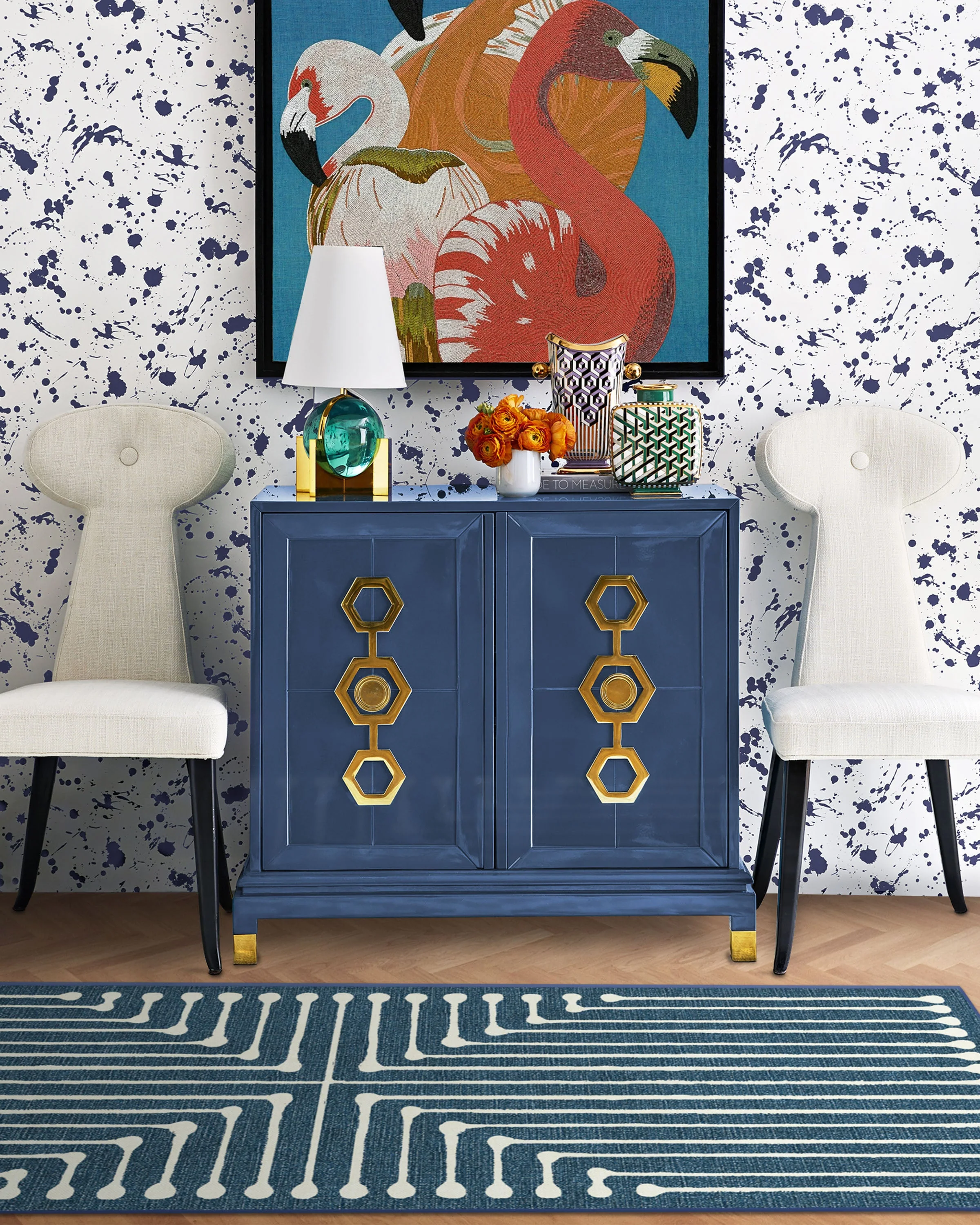 Inkdrop Lapis Blue Flatwoven Rug by Jonathan Adler - Image 4