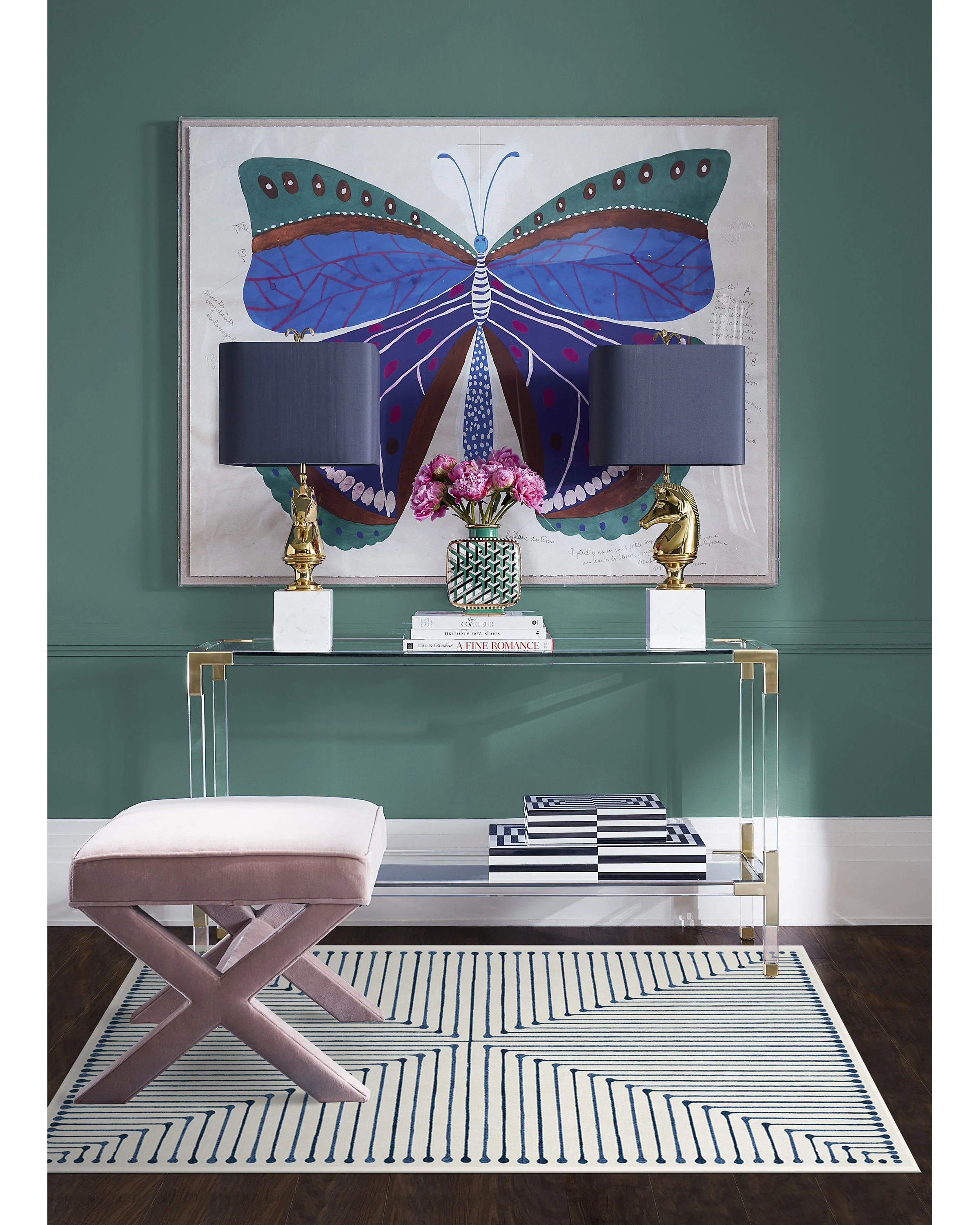 Inkdrop Slate Blue Flatwoven Rug by Jonathan Adler - Image 6