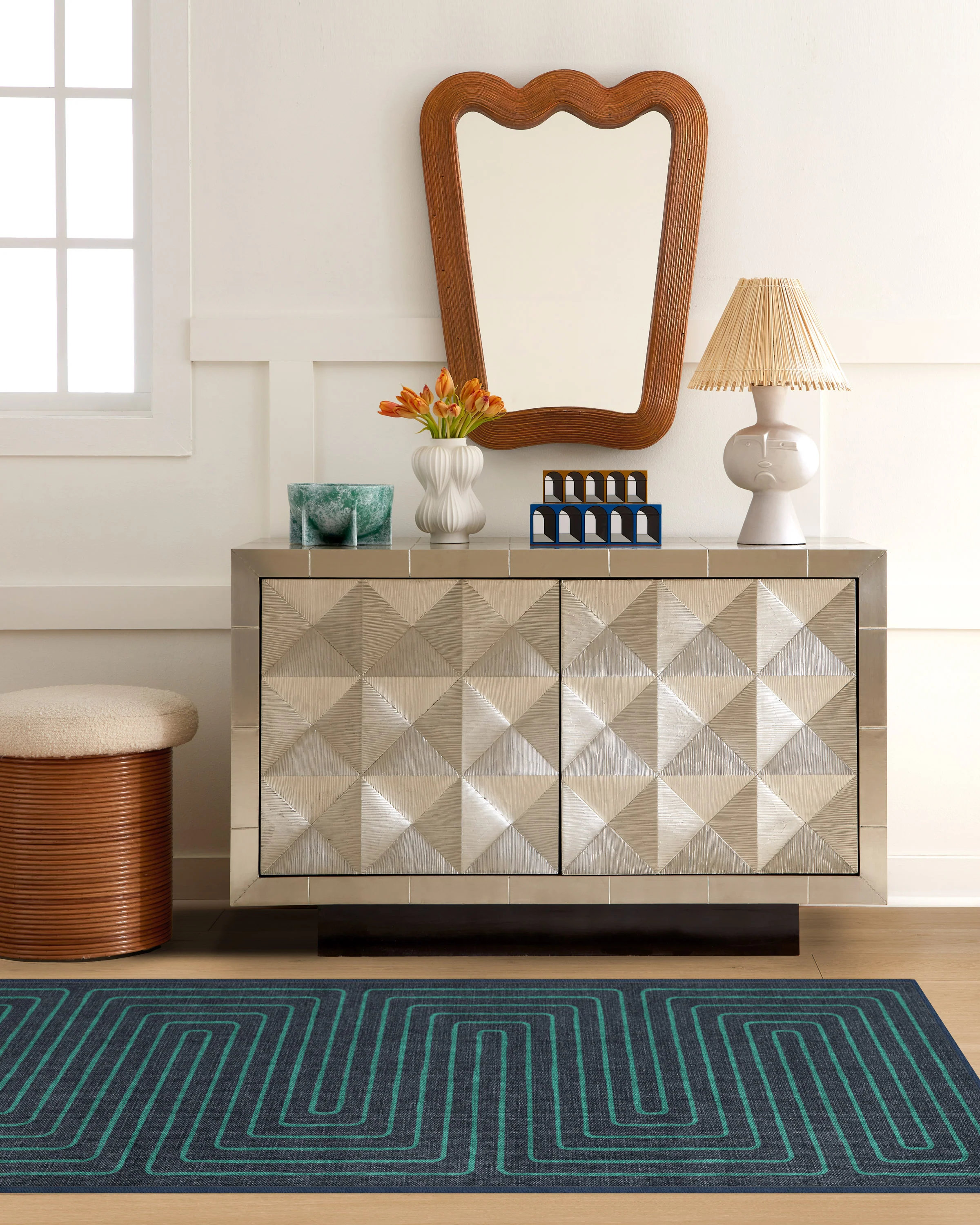 Labyrinth Navy & Teal Flatwoven Rug by Jonathan Adler - Image 4