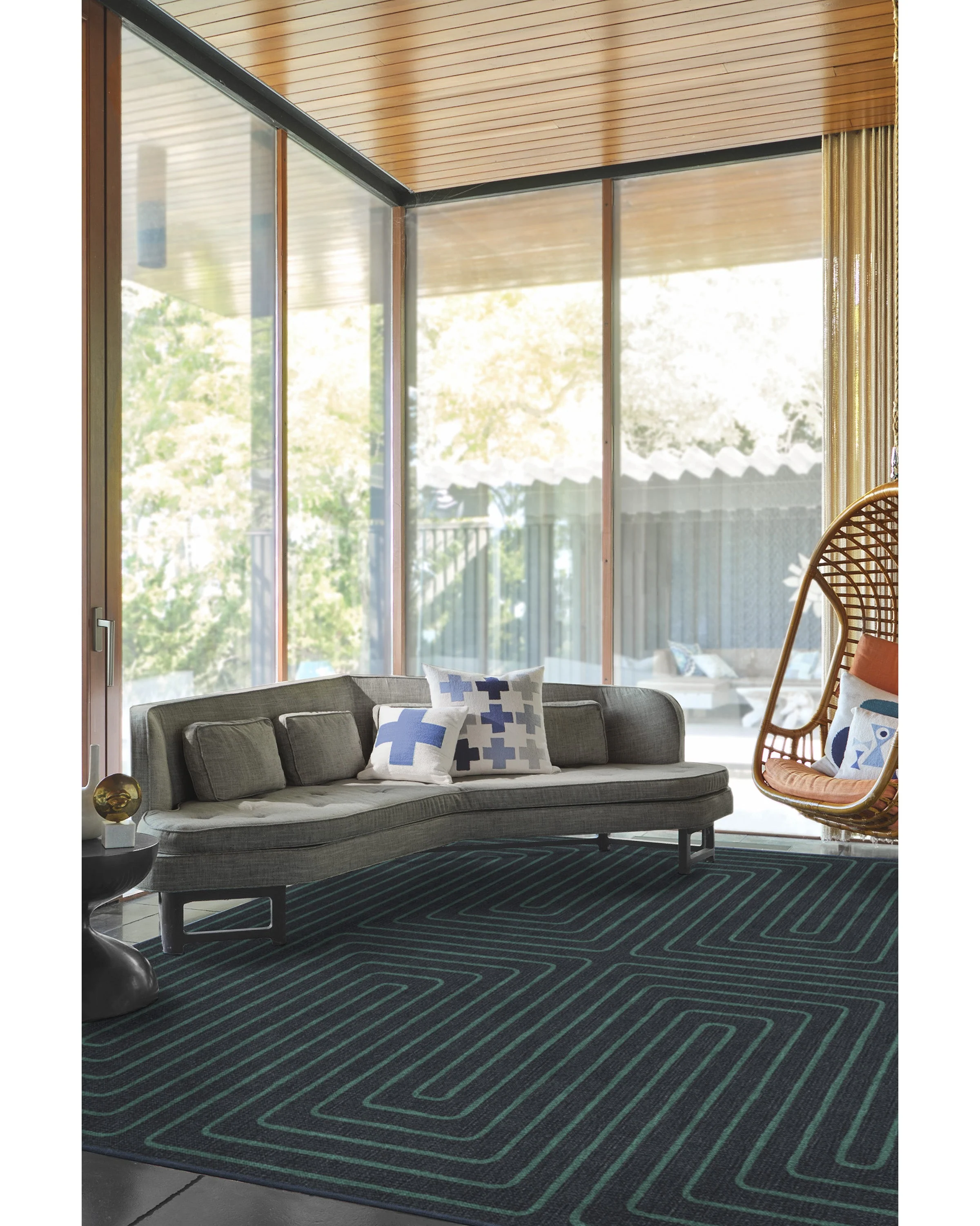 Labyrinth Navy & Teal Flatwoven Rug by Jonathan Adler - Image 8