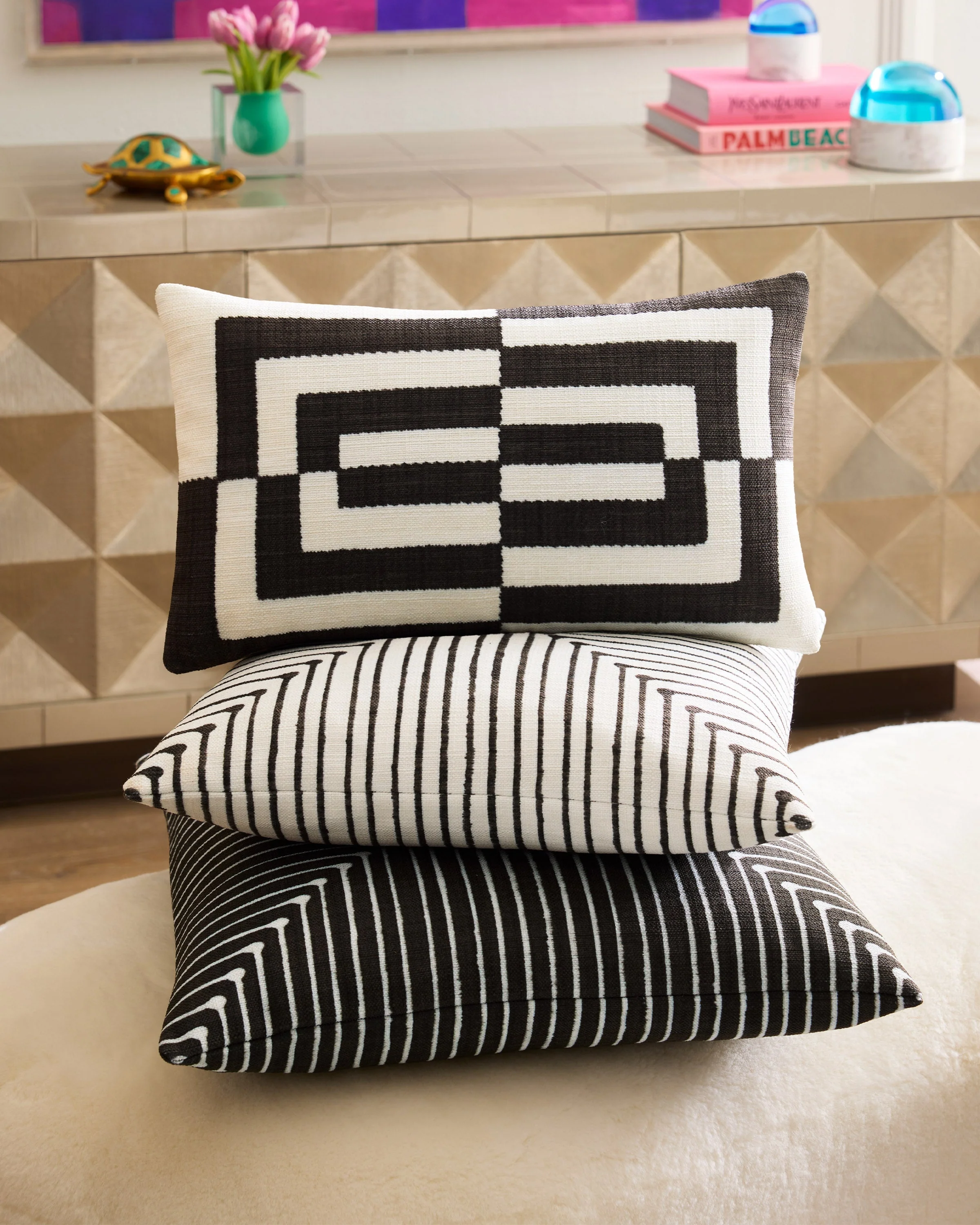 Op Art Ivory Woven Throw Pillow by Jonathan Adler - Image 4