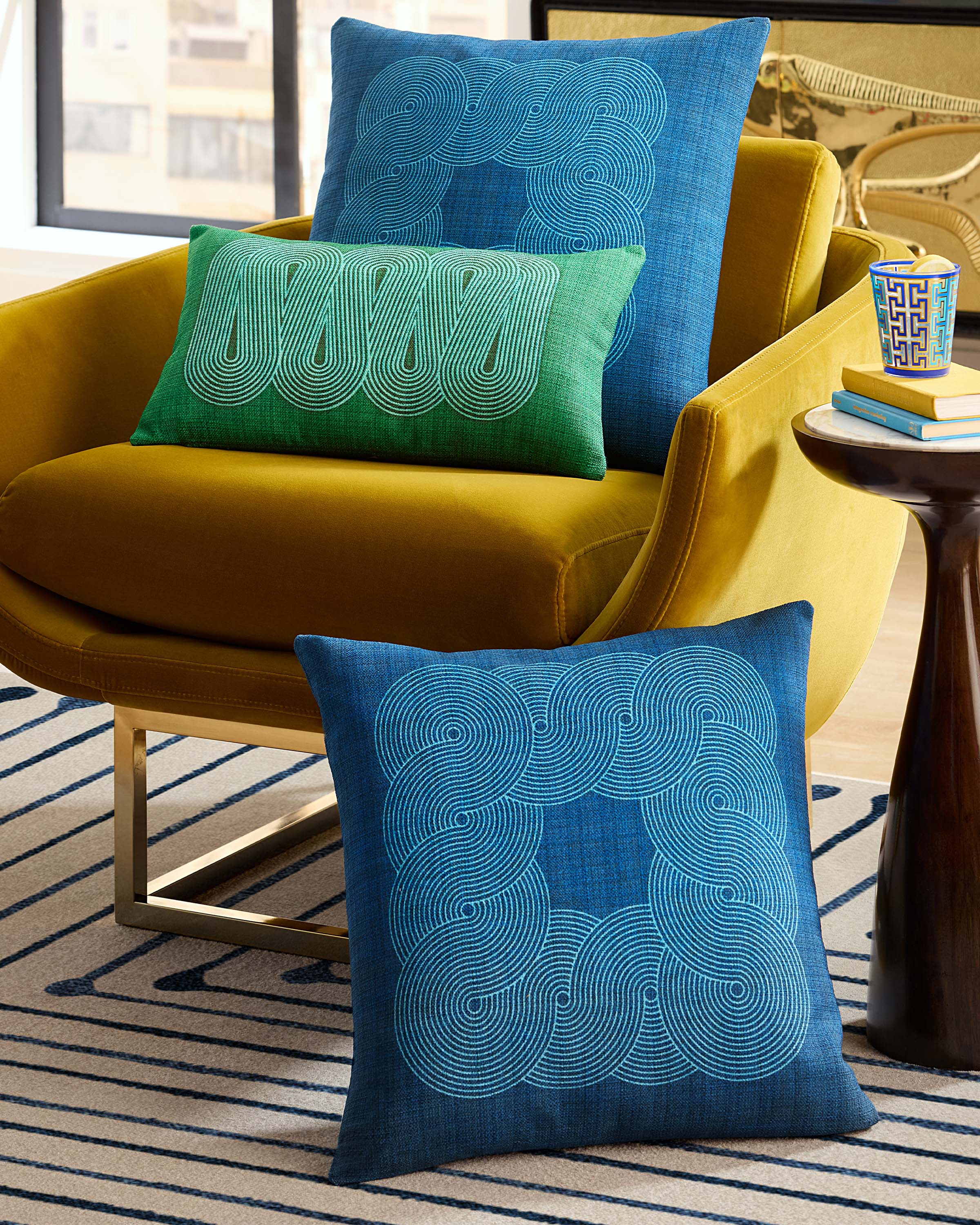 Pompidou Blue Woven Throw Pillow by Jonathan Adler - Image 3
