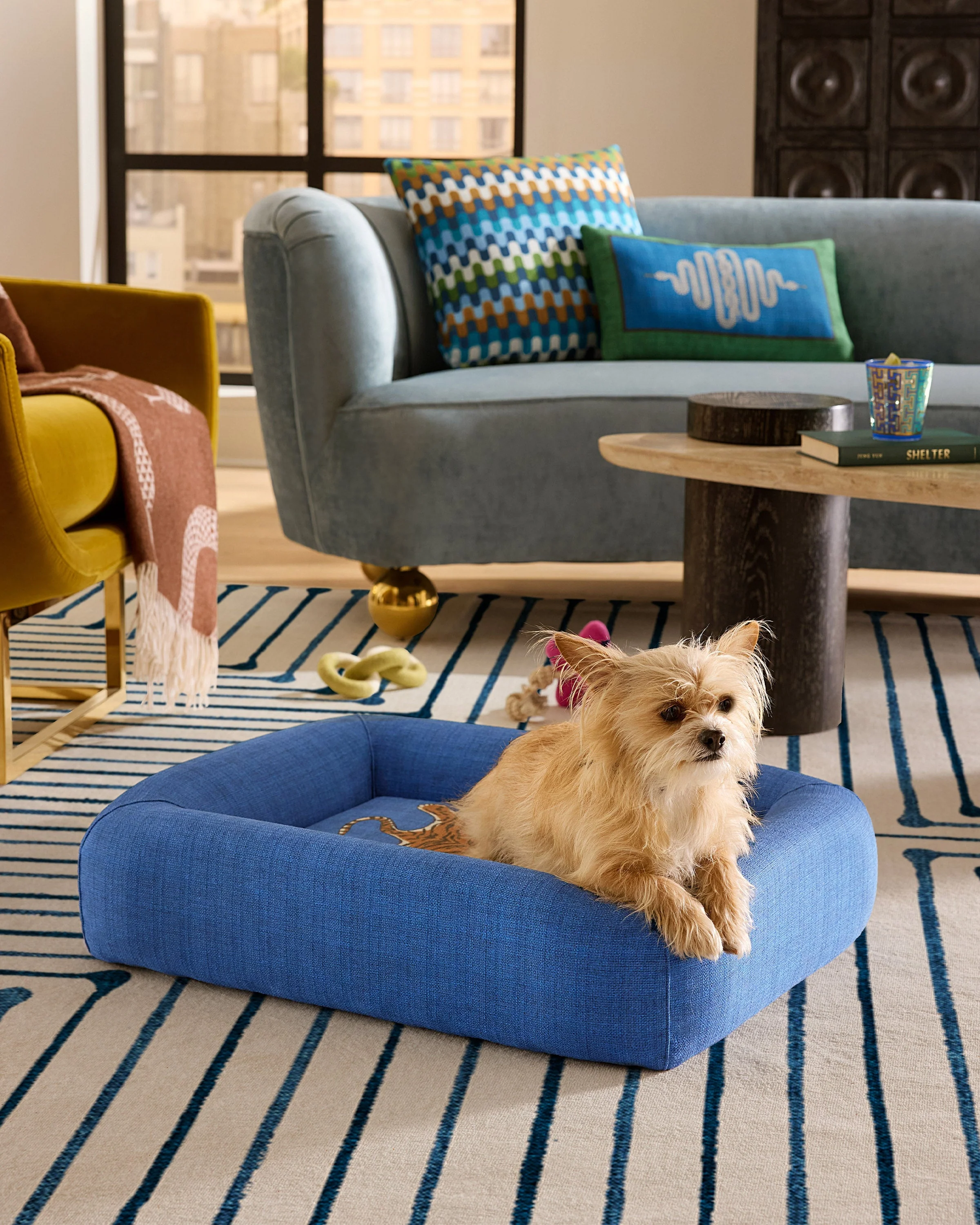 Tiger Blue Woven Bolster Pet Bed by Jonathan Adler - Image 5