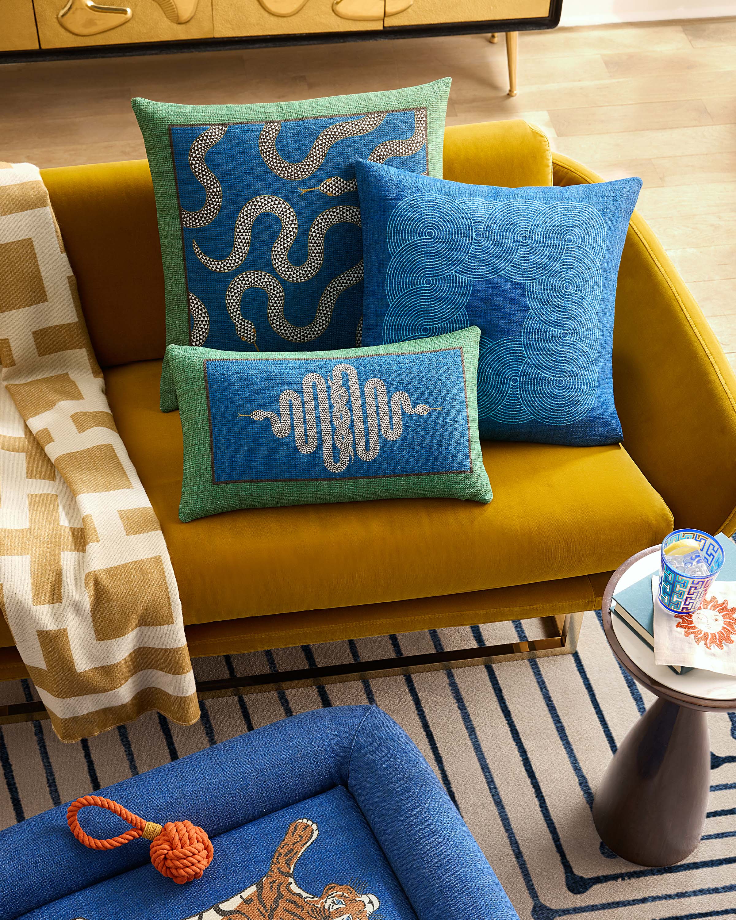 Venom Green & Blue Woven Throw Pillow by Jonathan Adler - Image 4
