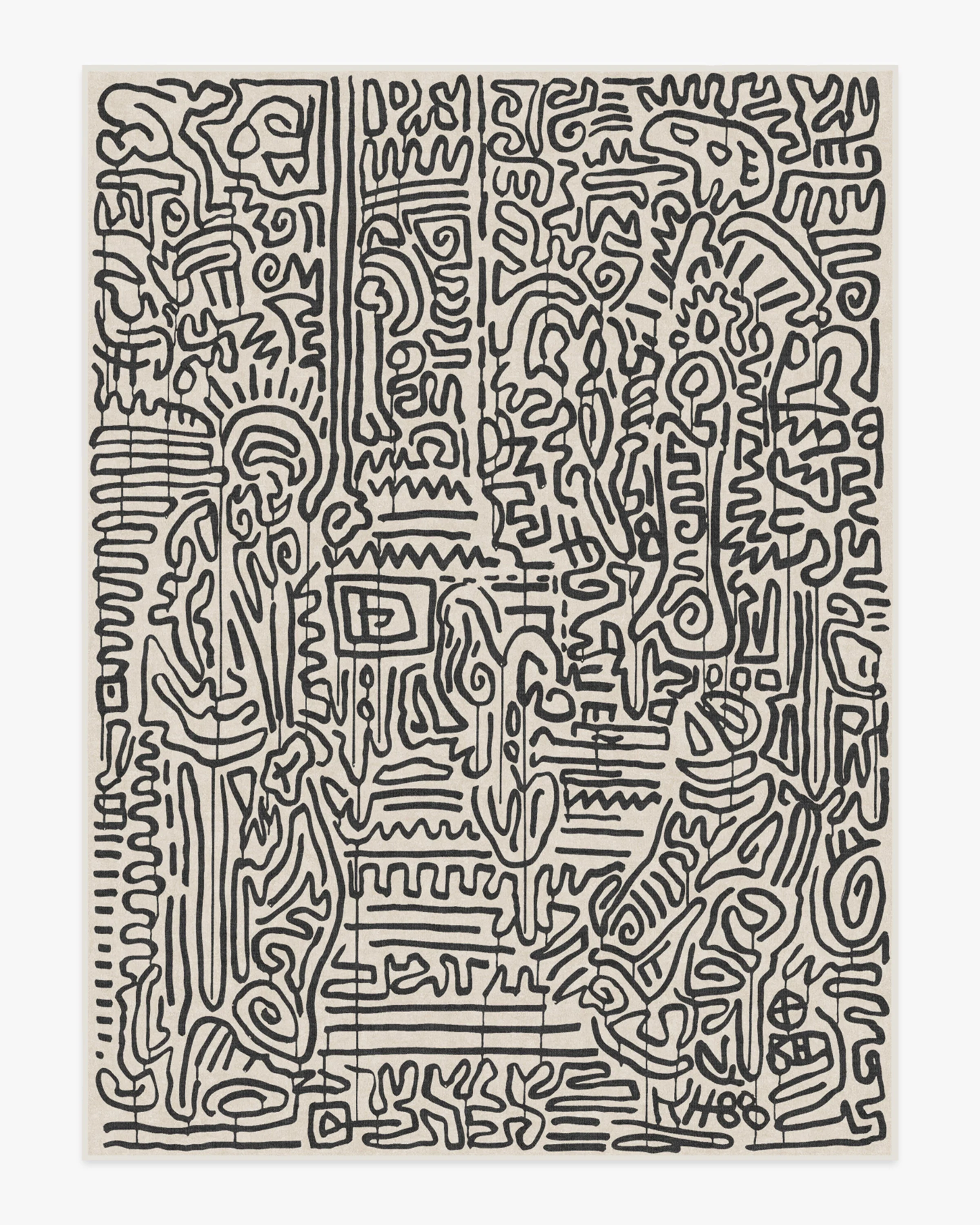 Freestyle Black & Ivory Flatwoven Rug by Keith Haring - Image 15