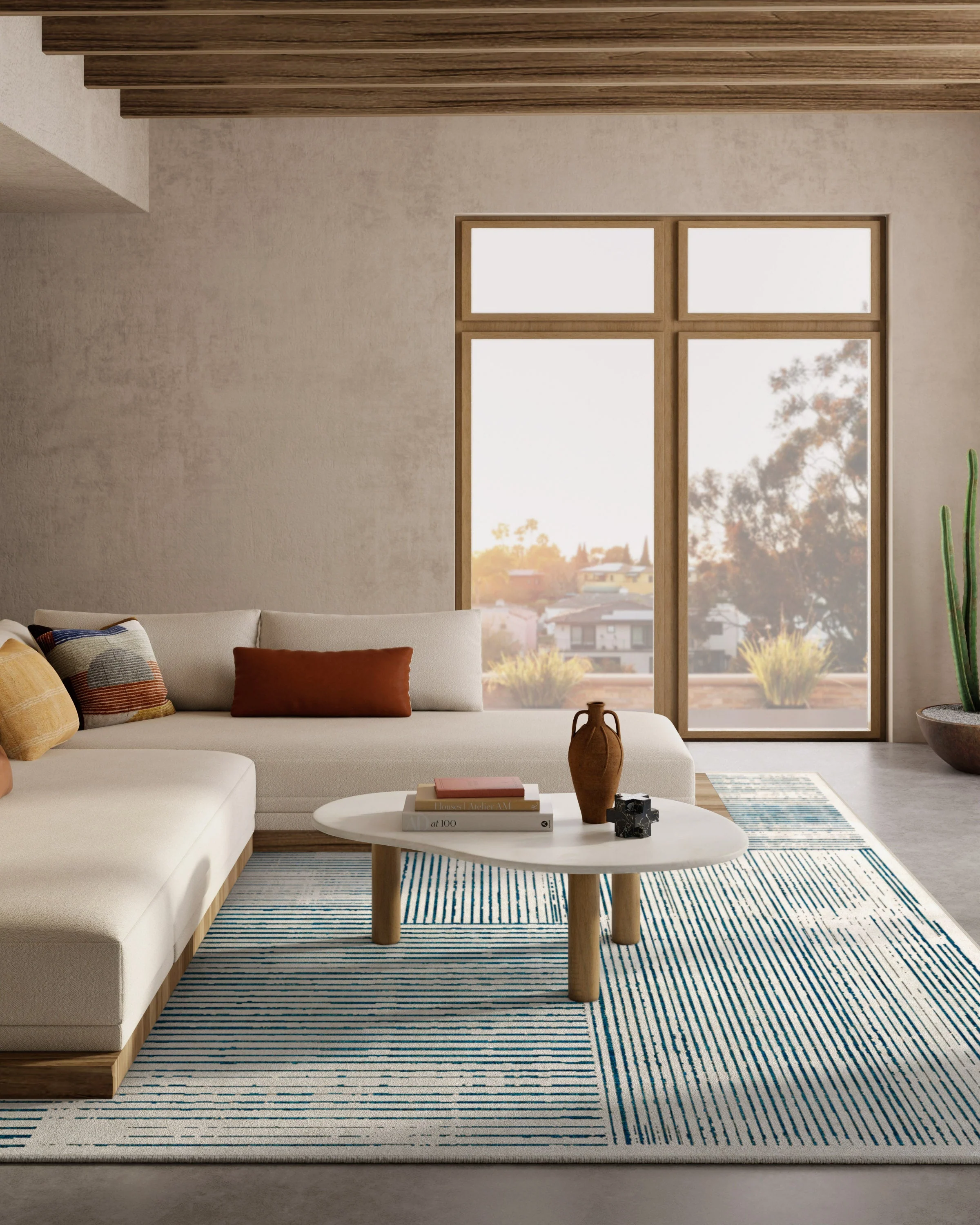 Linear Oasis Ivory & Blue Flatwoven Rug - Image 11