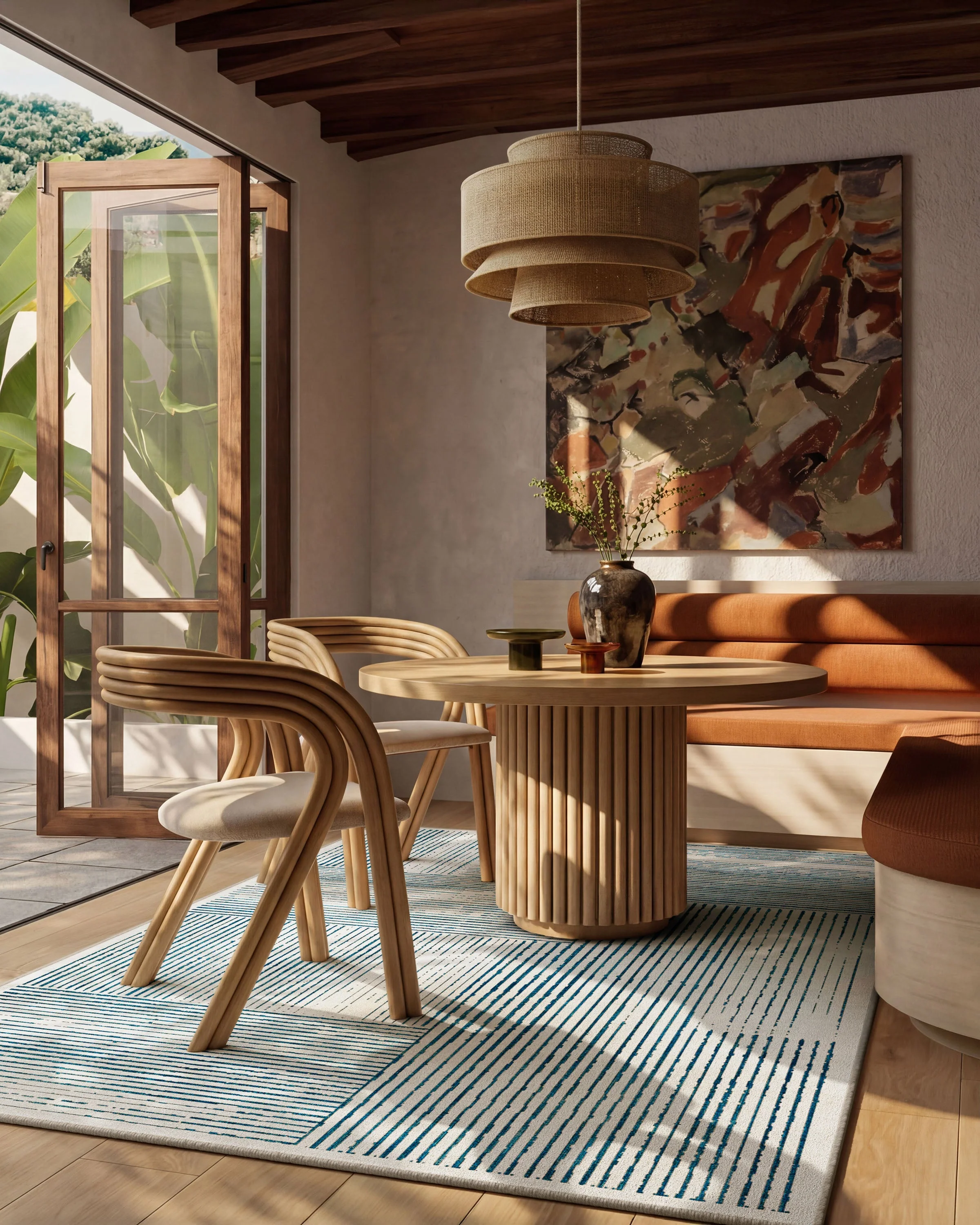 Linear Oasis Ivory & Blue Flatwoven Rug - Image 9