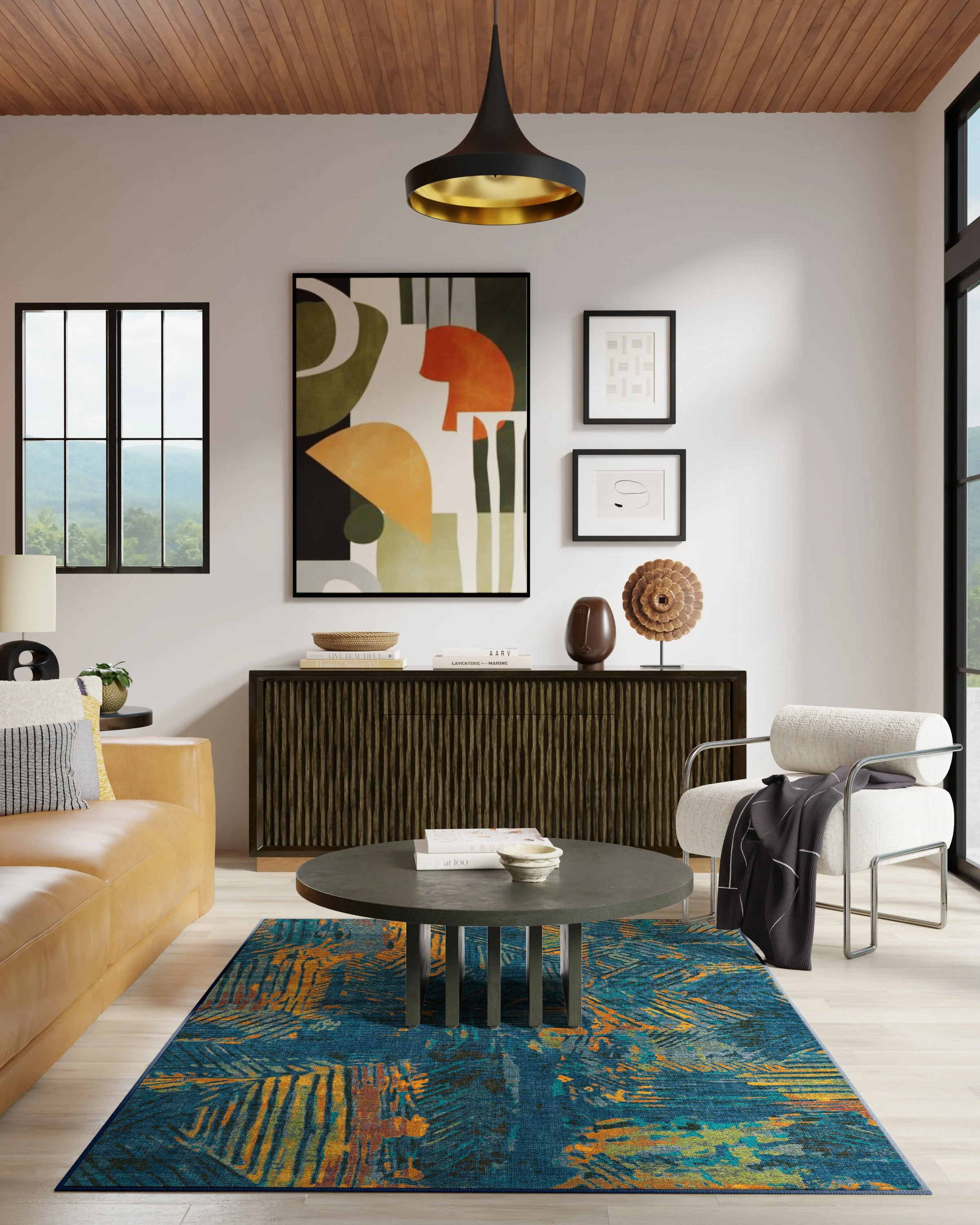 Sgraffito Royal Blue Flatwoven Rug by Malene Barnett - Image 3