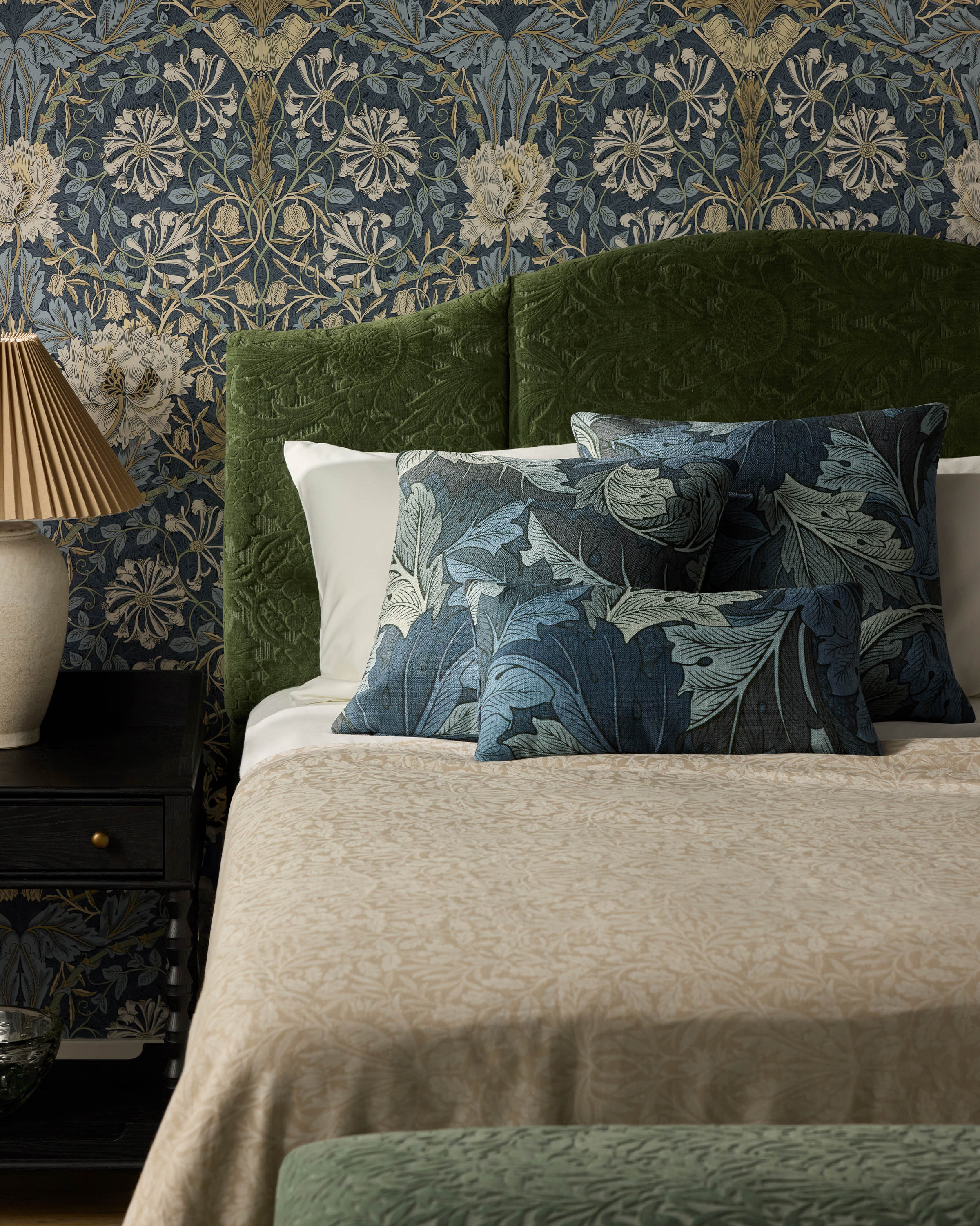 Acanthus Dusk Blue Woven Lumbar Throw Pillow by Morris & Co. - Image 2