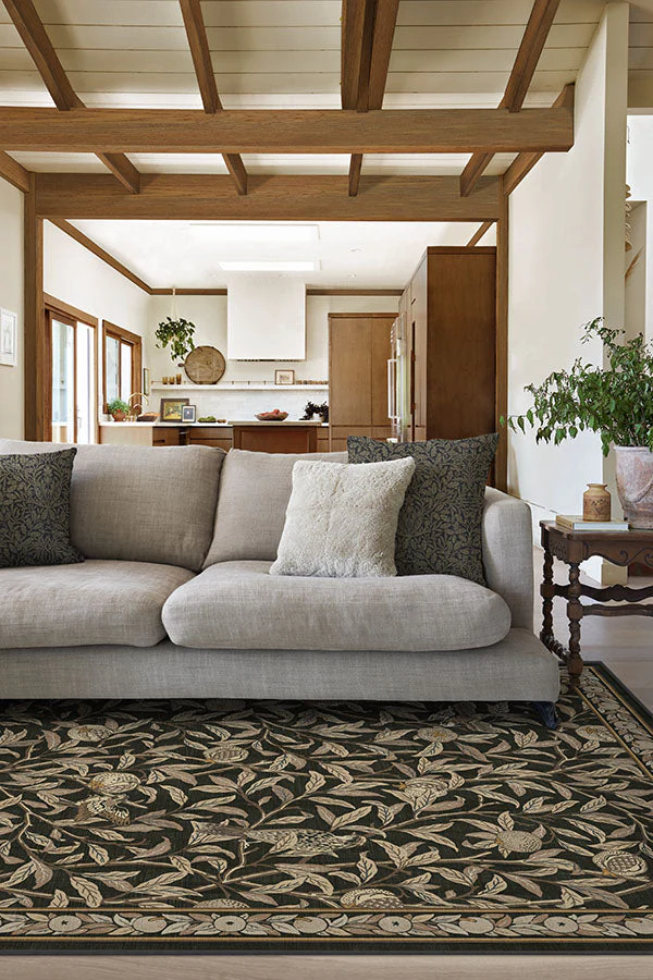Bird & Pomegranate Soft Black Flatwoven Rug by Morris & Co. - Image 3