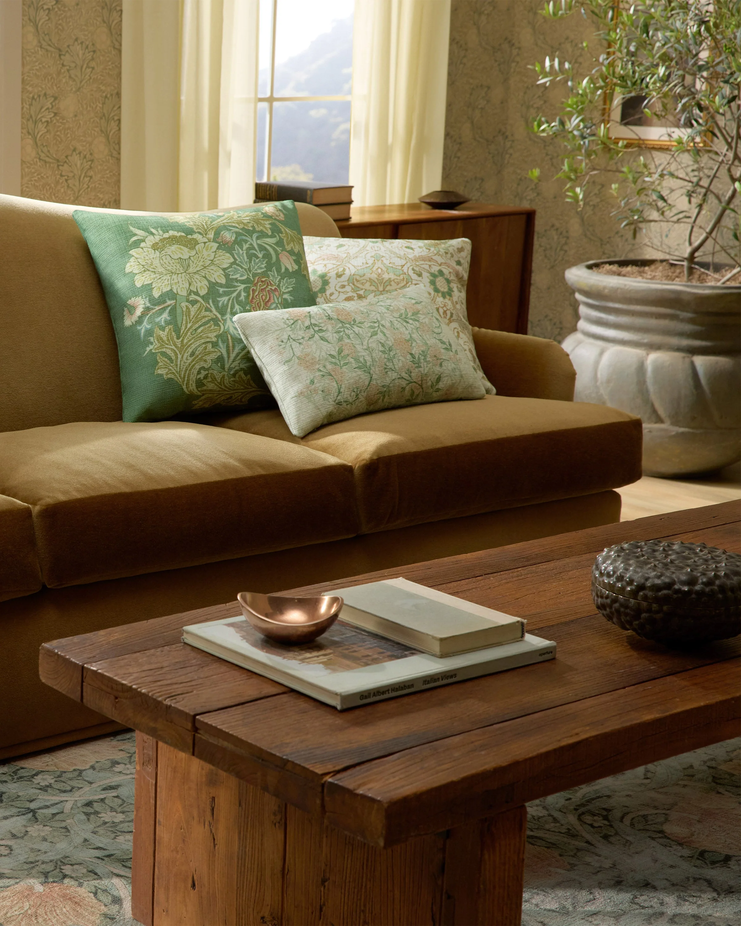 Jasmine Soft Sage Woven Lumbar Throw Pillow by Morris & Co. - Image 2