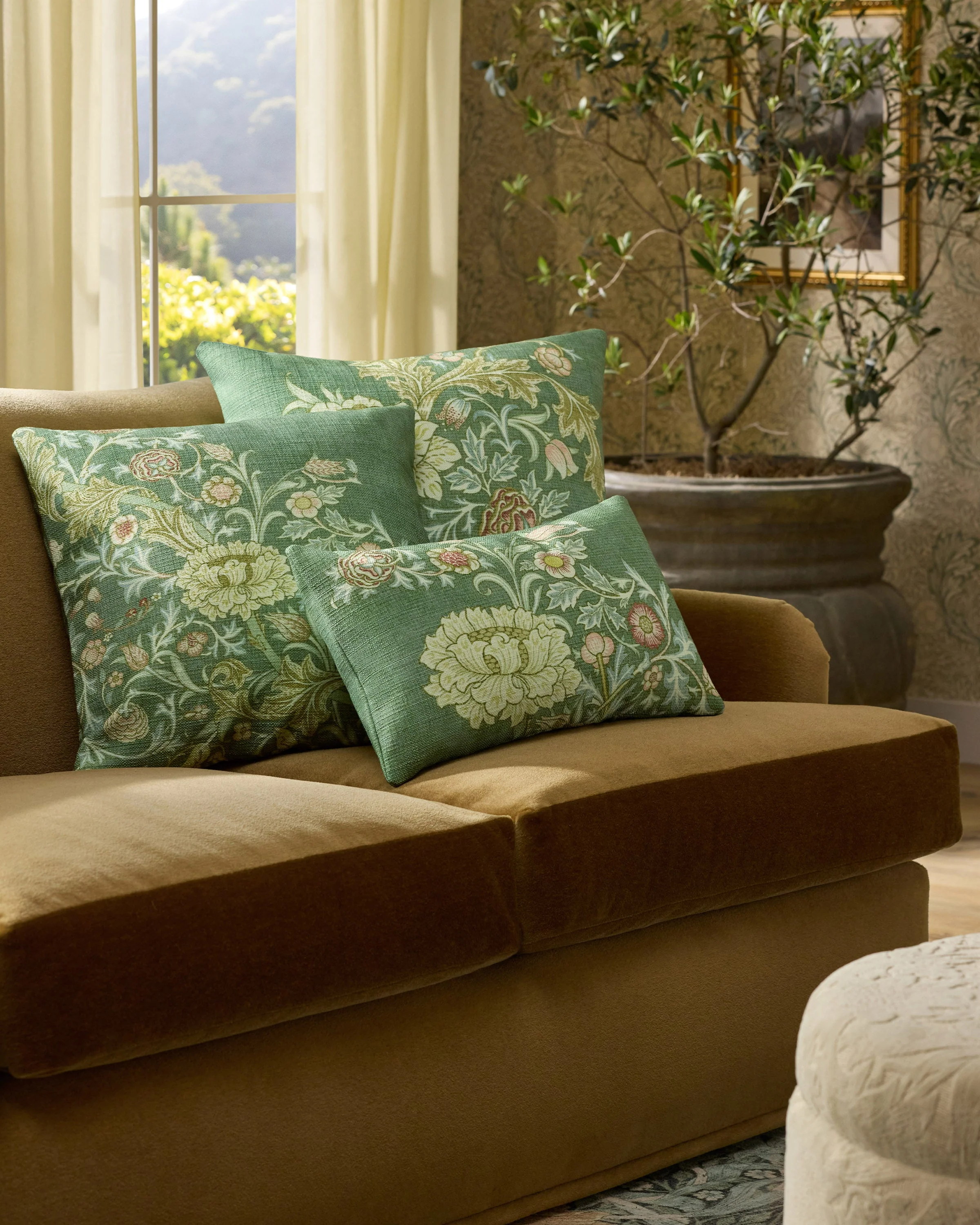 Trent Golden Sage Woven Lumbar Throw Pillow by Morris & Co. - Image 2