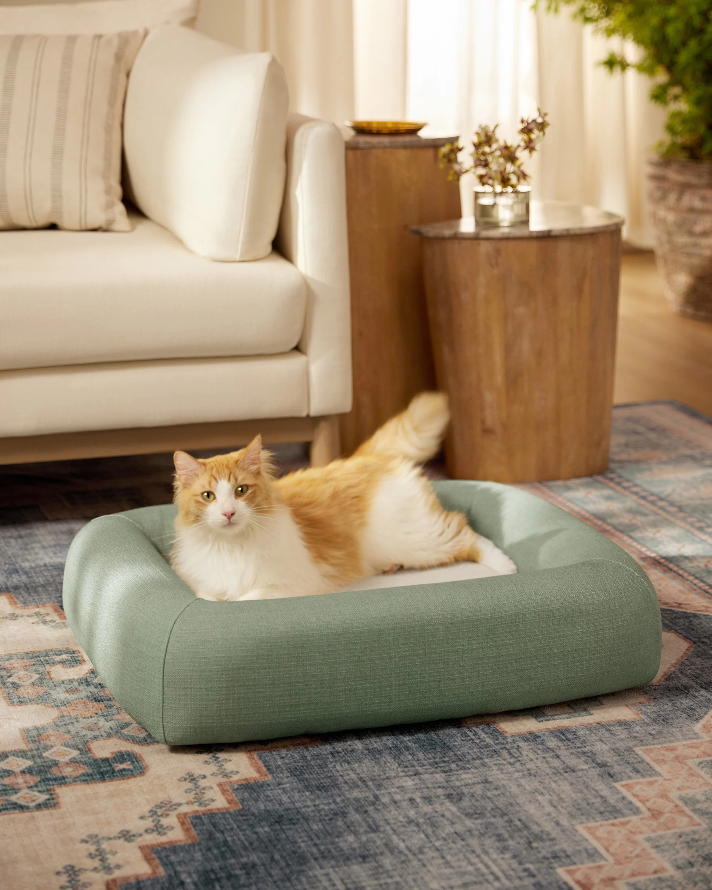 Sage Green Woven Bolster Pet Bed - Image 5